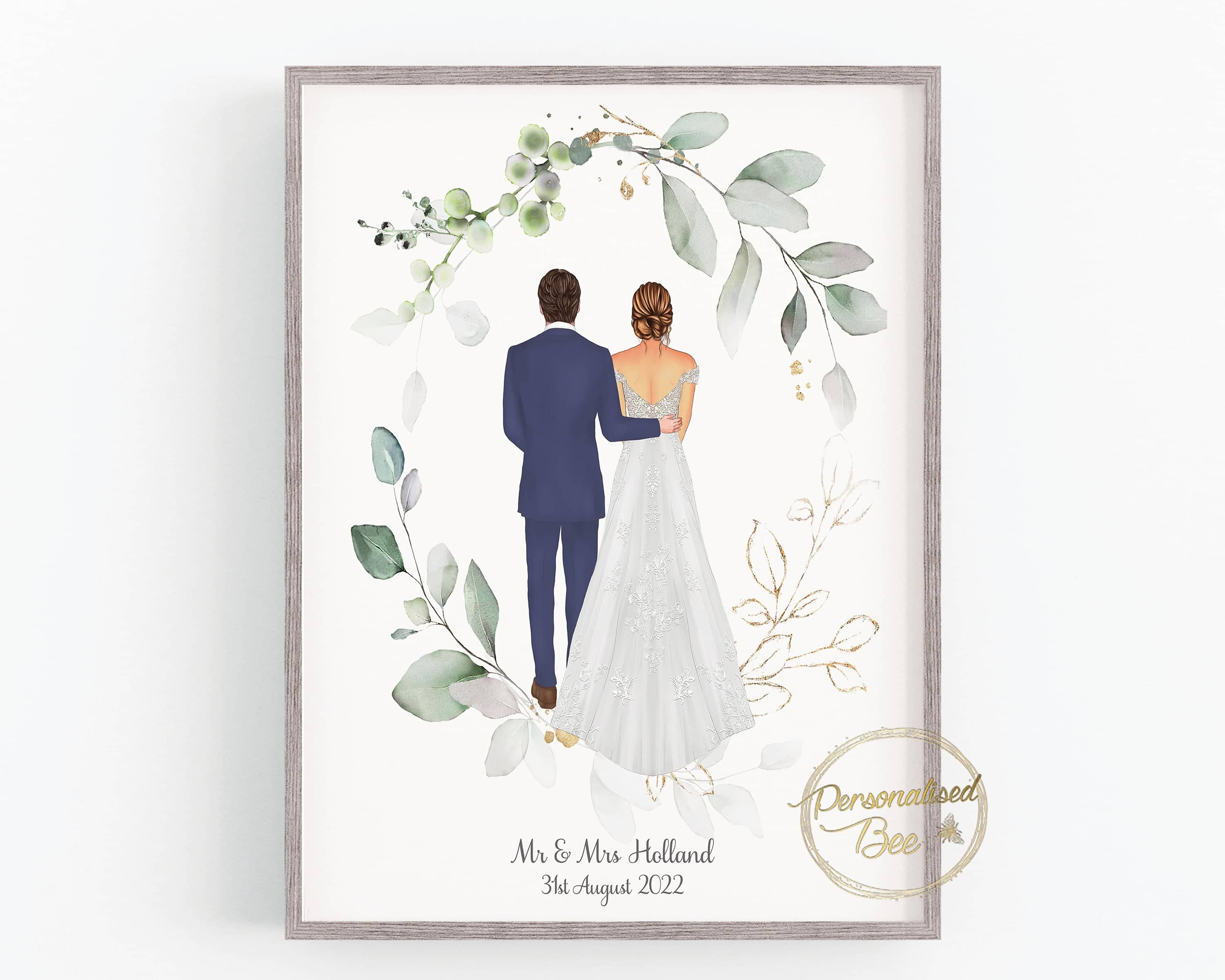 Personalised Wedding Print Bride Groom Portrait PersonalisedBee