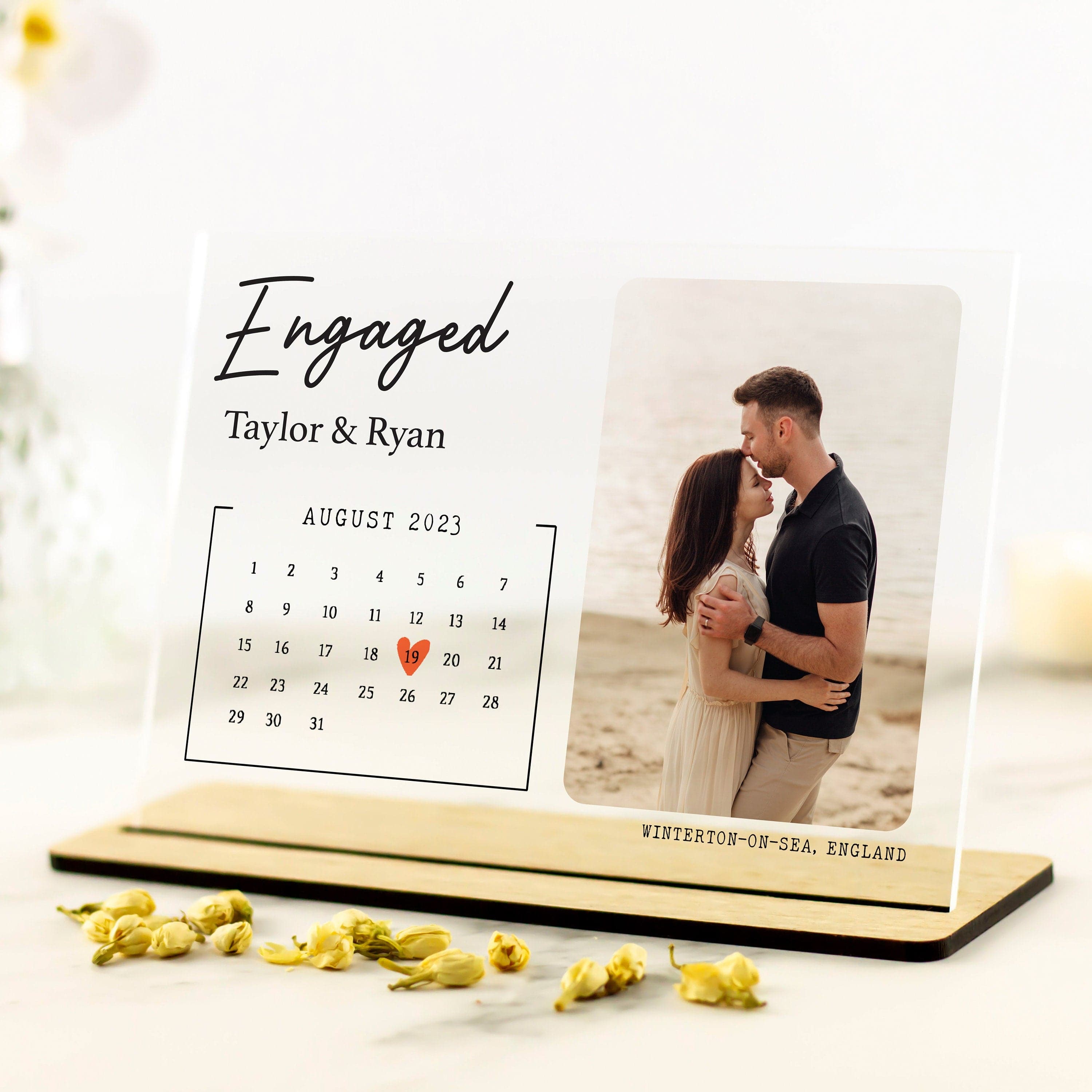 Engagement Gifts for Couples, Personalised Engagement Date Plaque