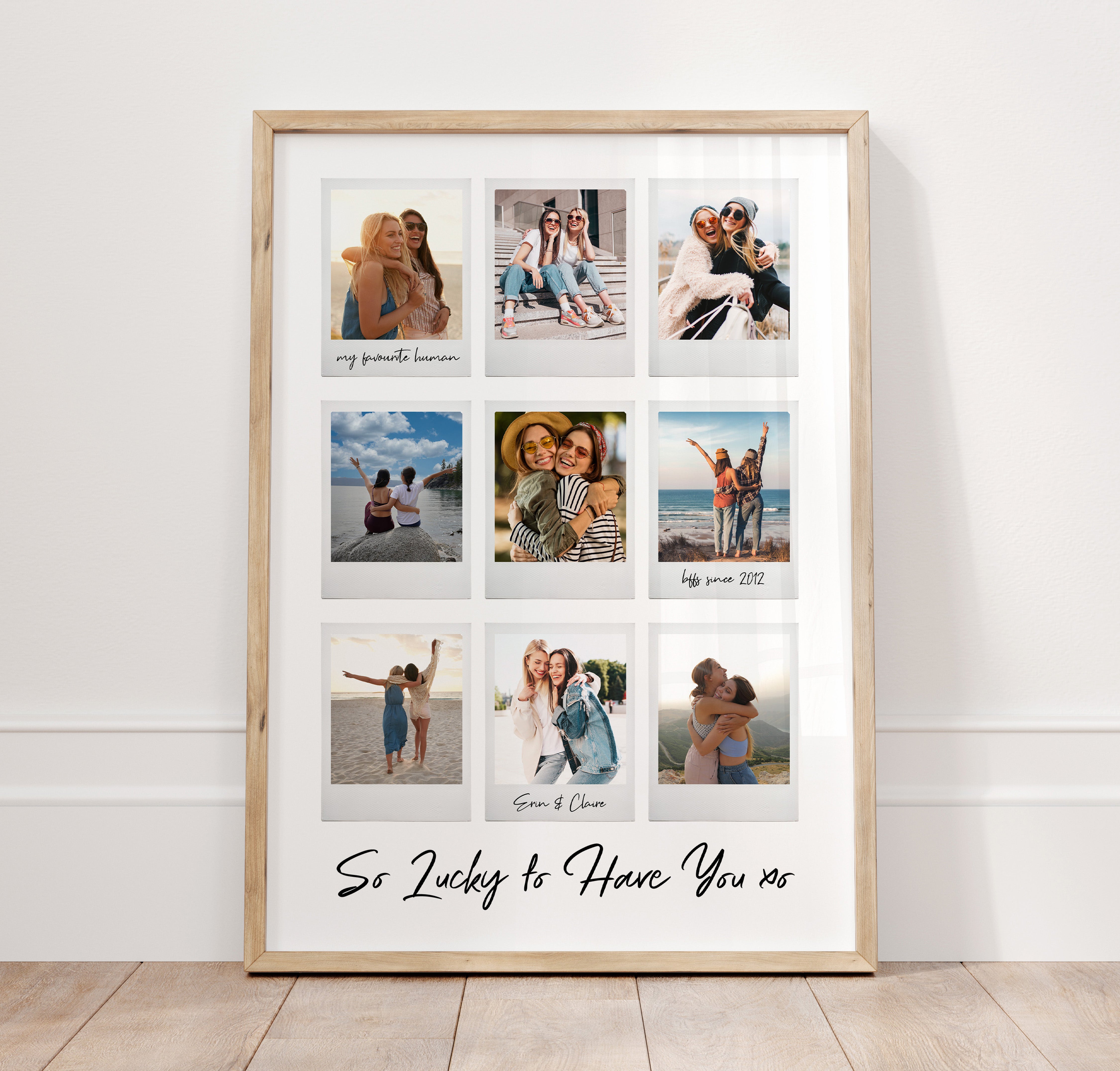 'So Lucky to Have You' Custom Photo Collage Poster Print - 9 Polaroid Style Pictures