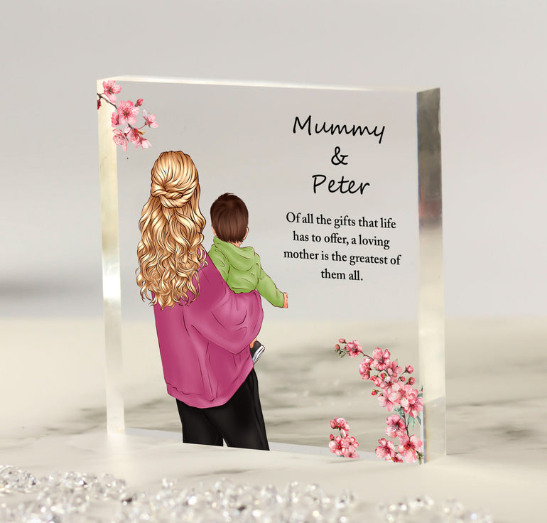 Mother Holding Child Illustration- Personalised Acrylic Block