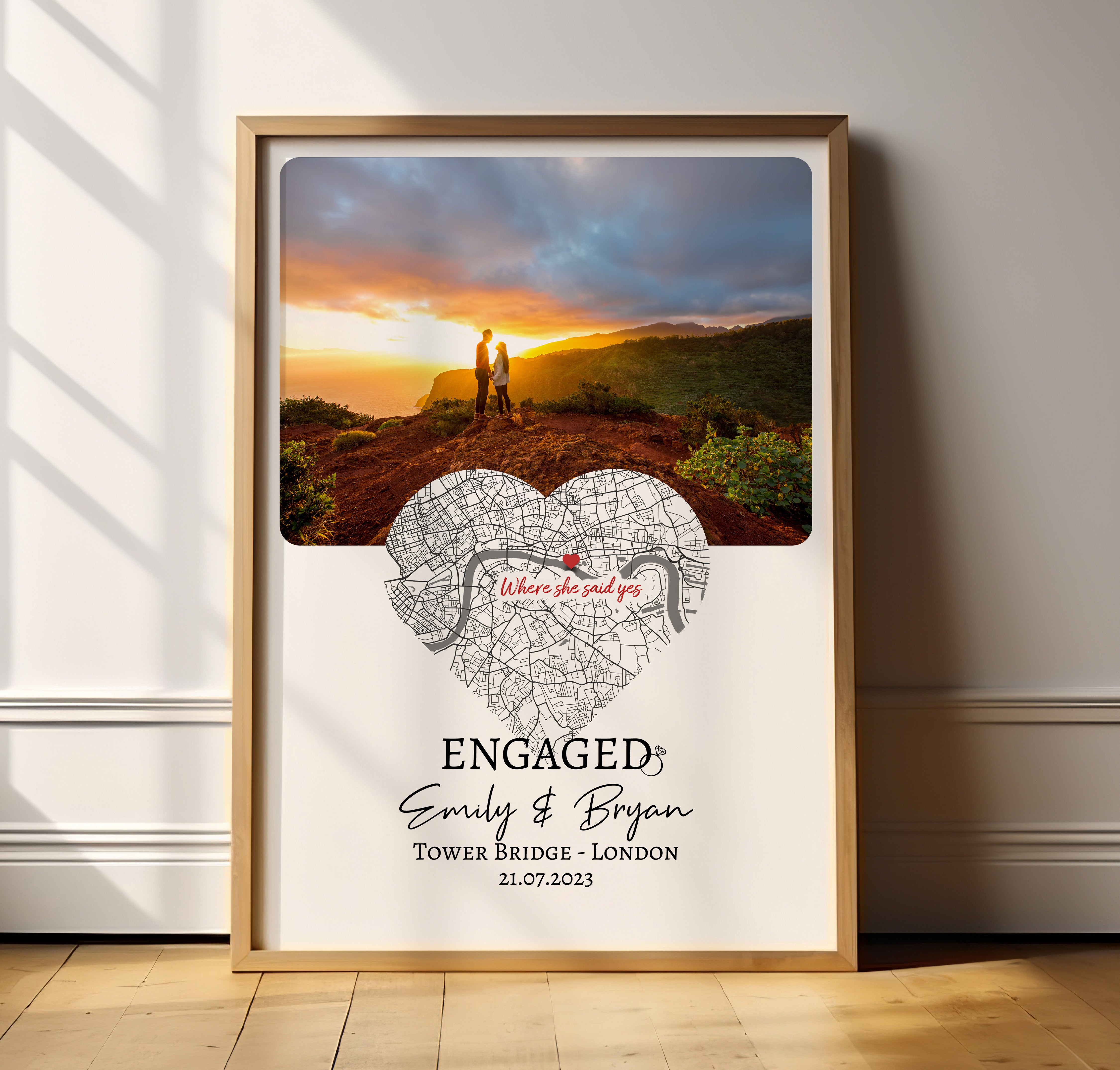 Personalised Engagement Map Keepsake Poster with Photo