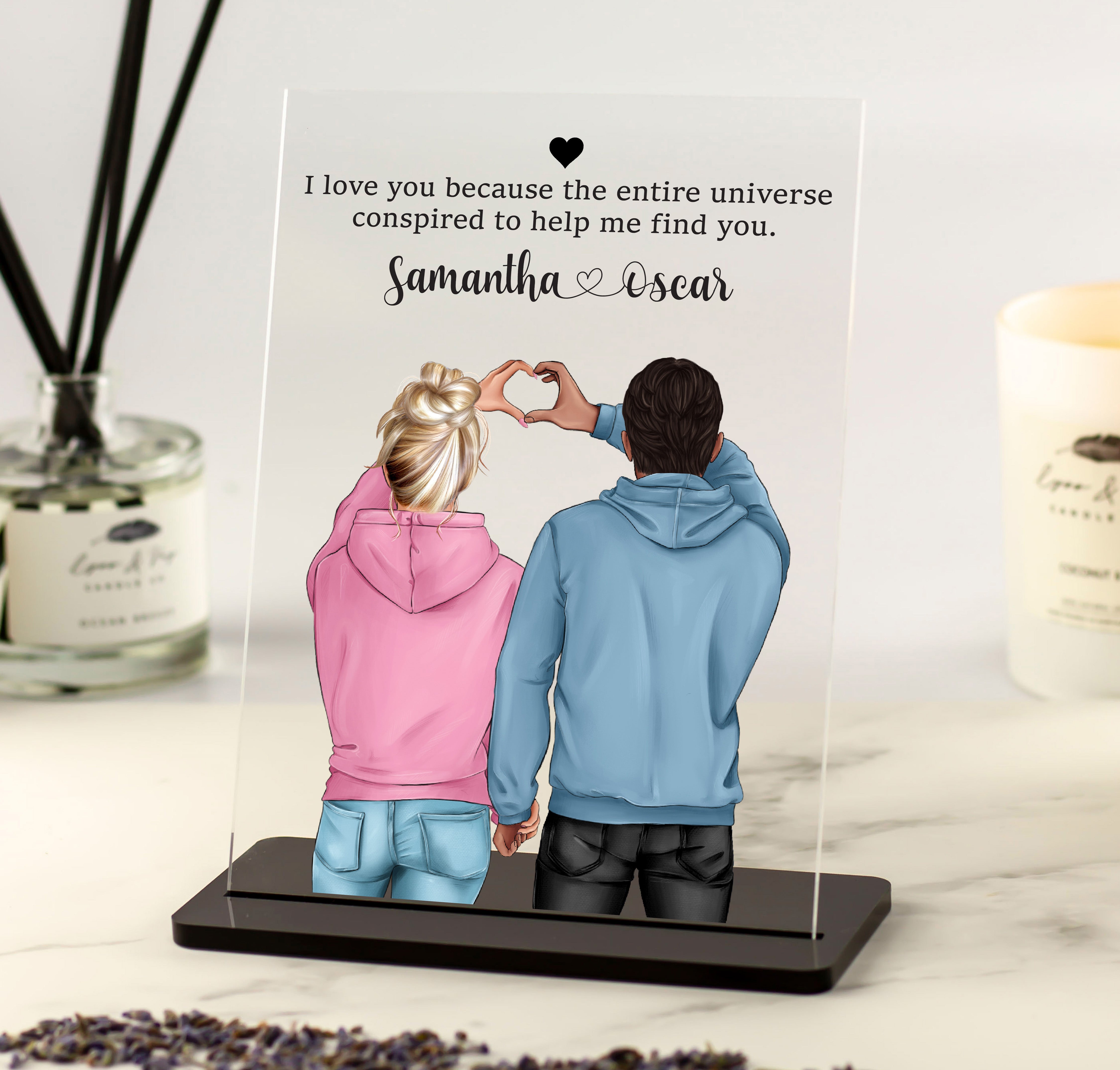 Illustrated Couple Heart Hands - Acrylic Plaque