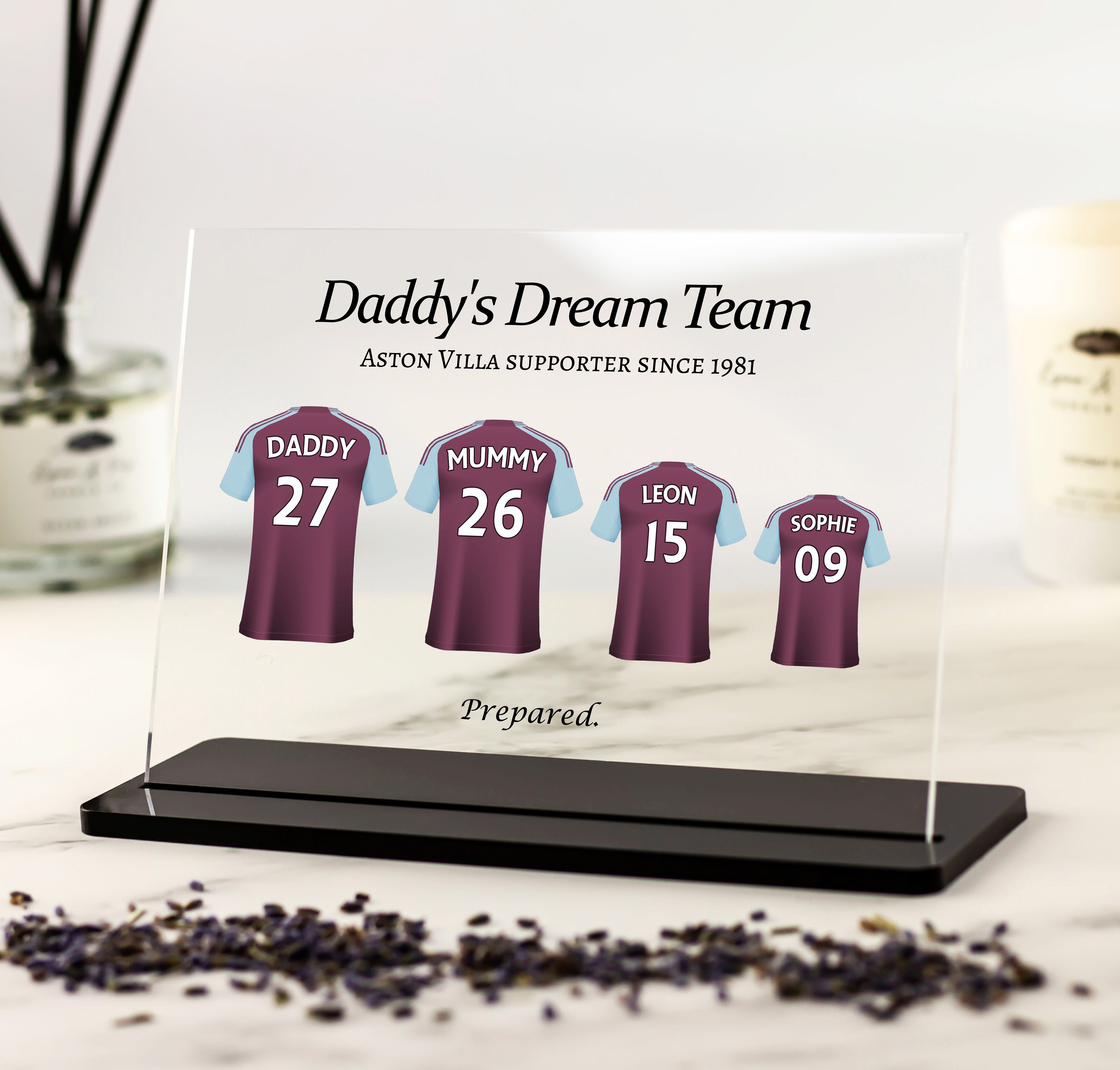 Personalised Aston Villa F.C, Father's Day Gift, Dad, Granddad, Daddy - Acrylic Plaque & Stand