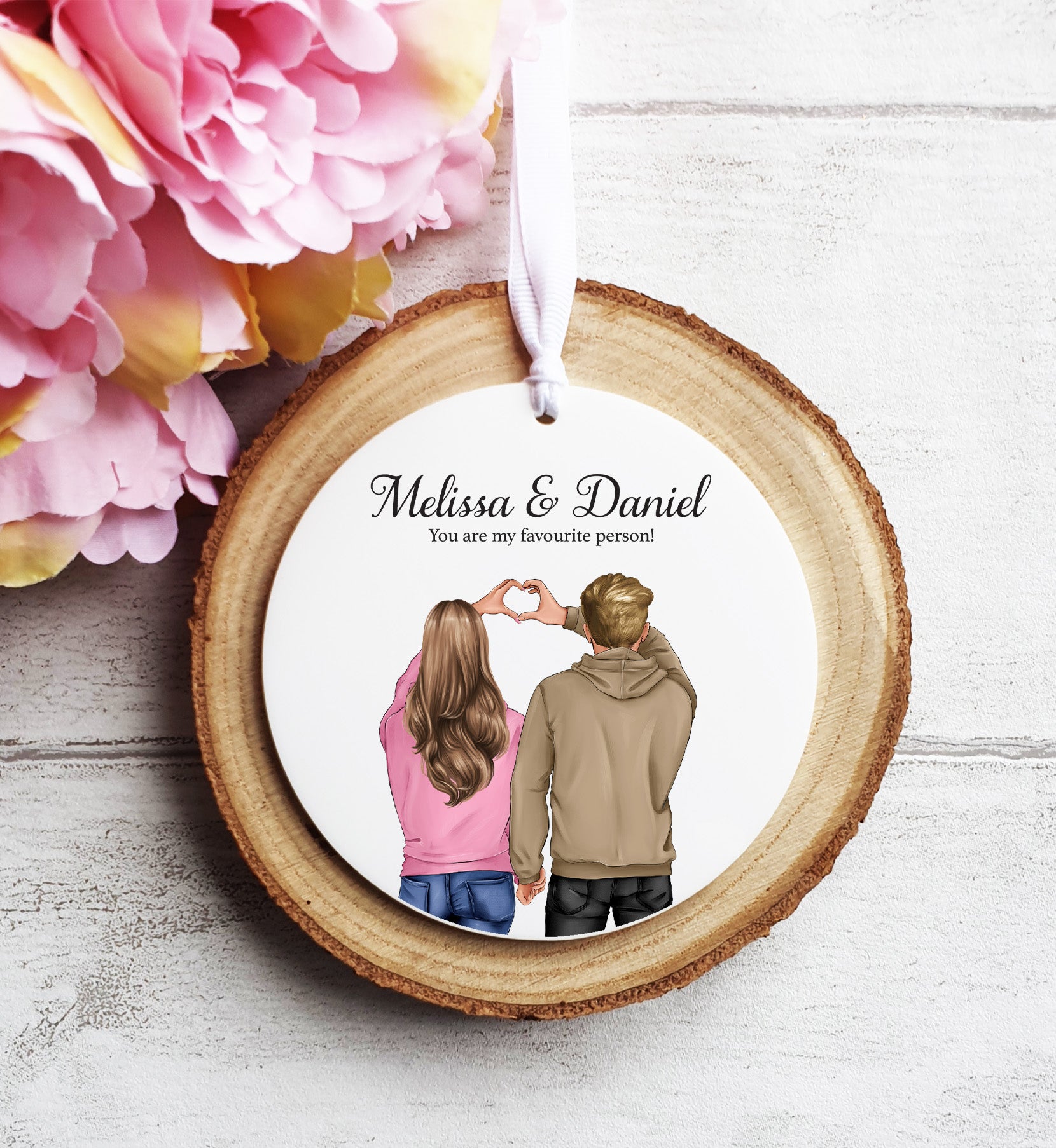 Personalised Couple Print Heart Hands Drawing Hanging Ornament