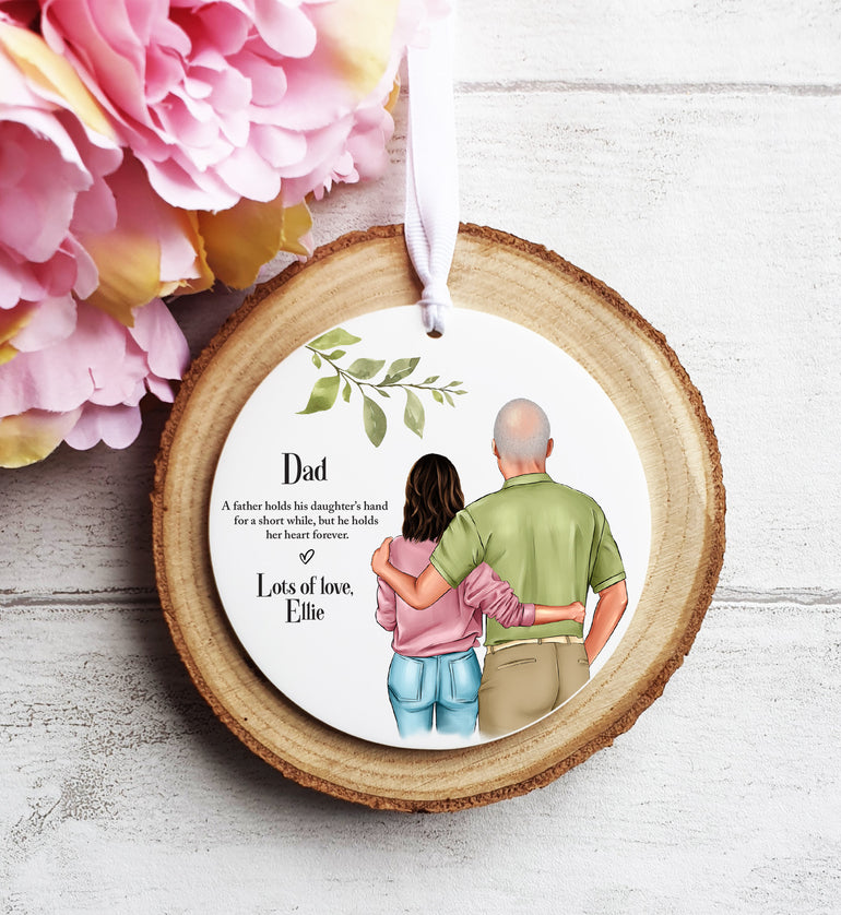 Father & Daughter Hugging Illustrated Gift - Hanging Ornament