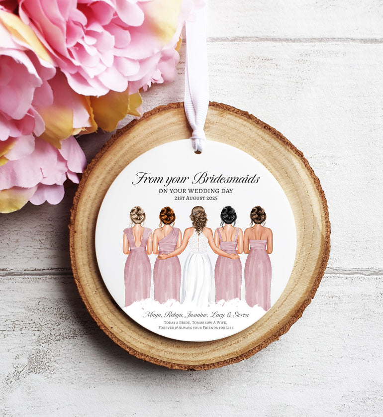 Gift from Bridal Party, Group Illustration of Bridesmaid and Bride - Hanging Ornament