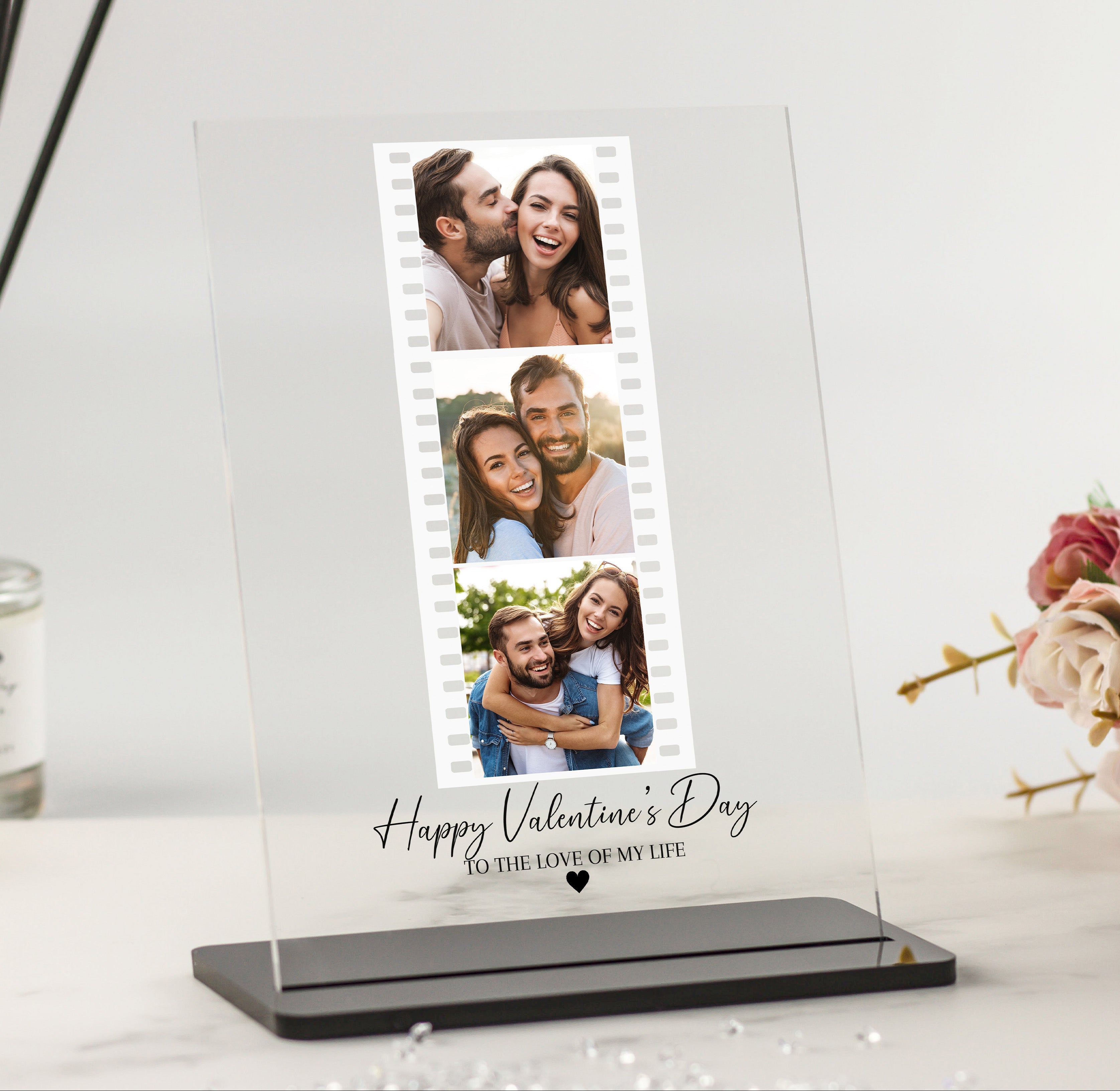 Happy Valentine's Day 3 Photo Strip Gift Acrylic Plaque