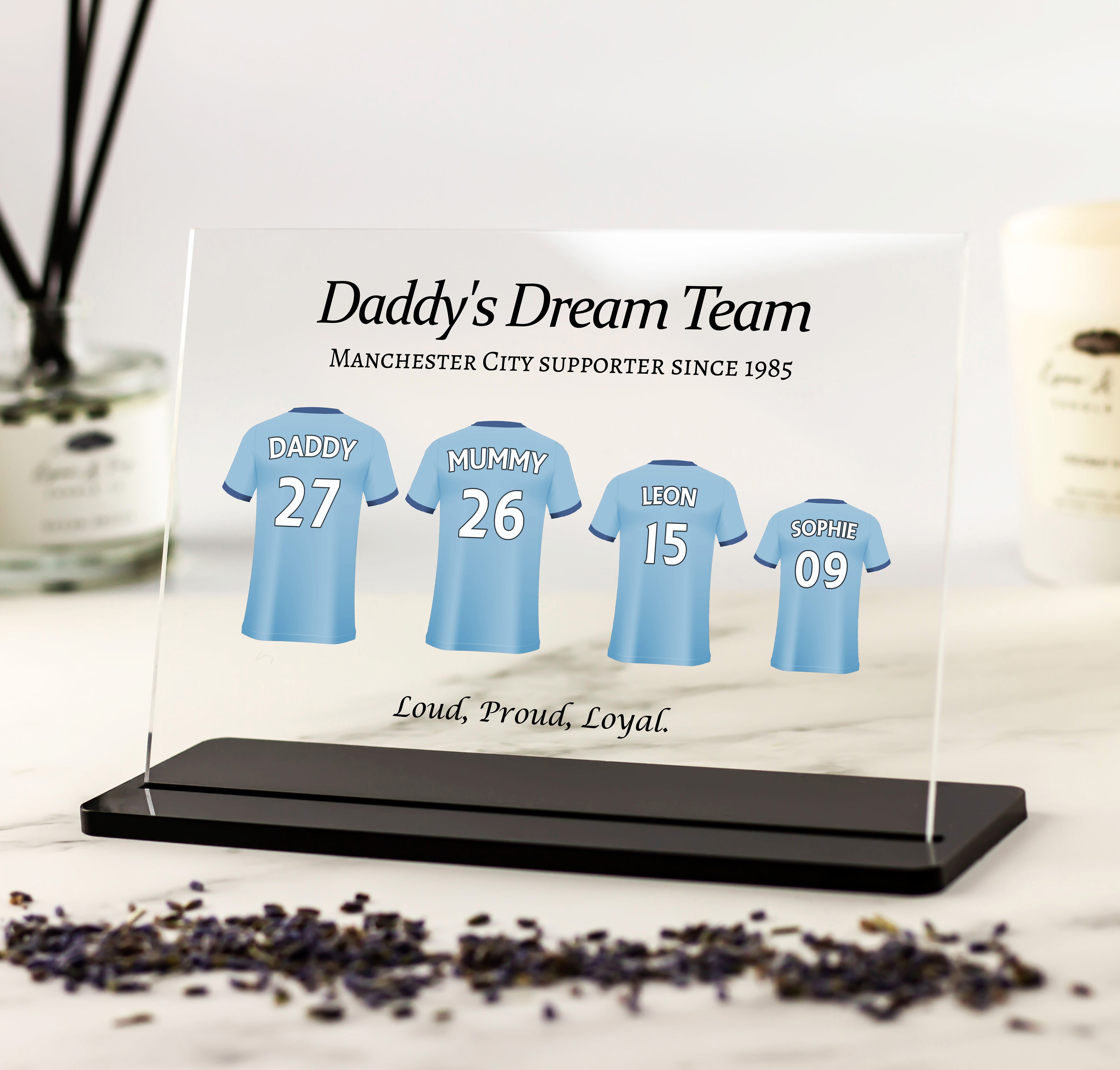 Personalised Manchester City F.C, Father's Day Gift, Dad, Granddad, Daddy - Acrylic Plaque & Stand