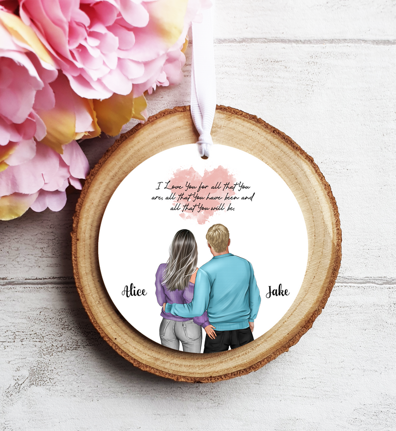 Personalised Couple Print Drawing Hanging Ornament