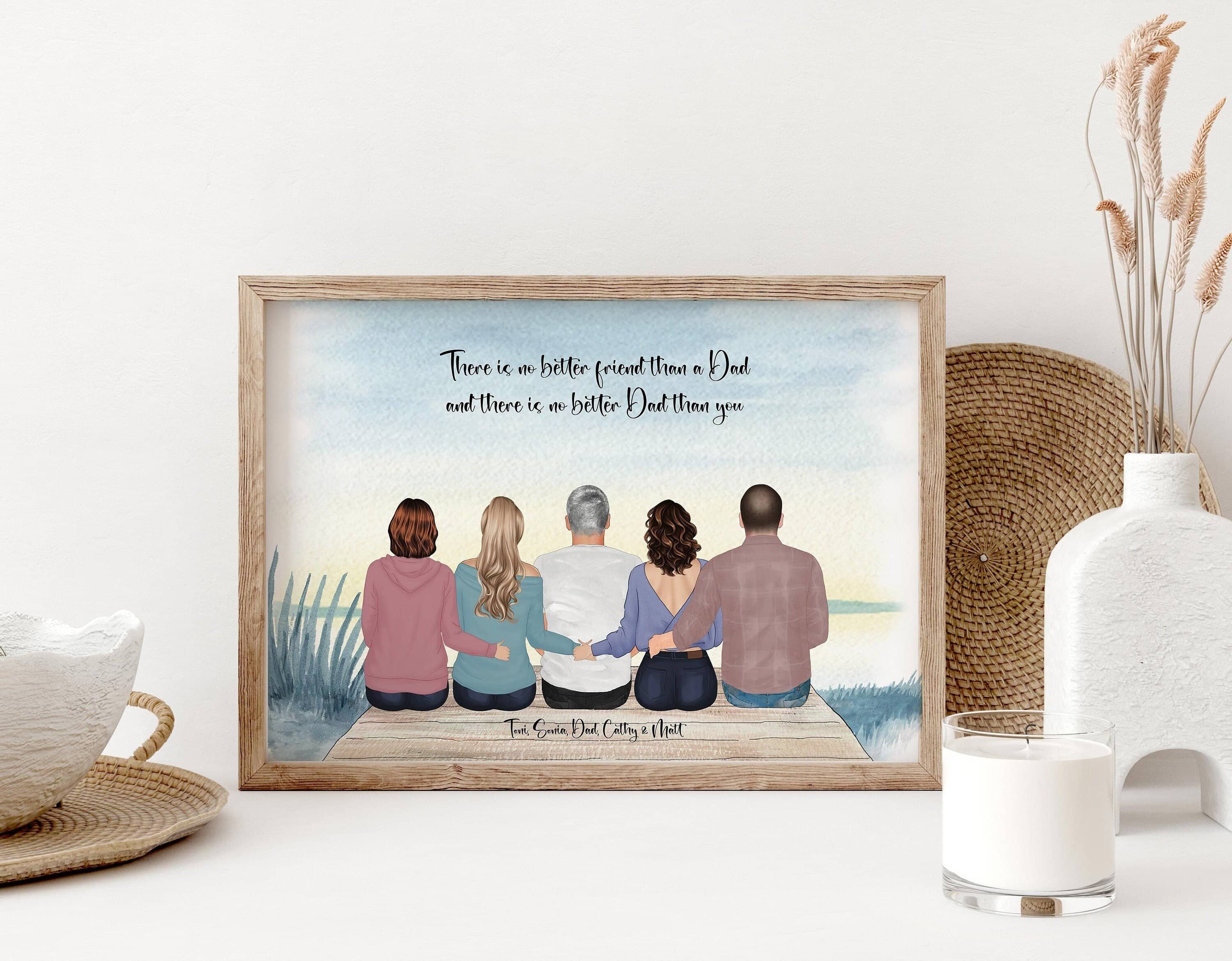 Fathers Day Gift, Personalised Dad and Daughters Print, Father and Children, Grandad Grandchildren Family Portrait, Dad Birthday Gift Custom