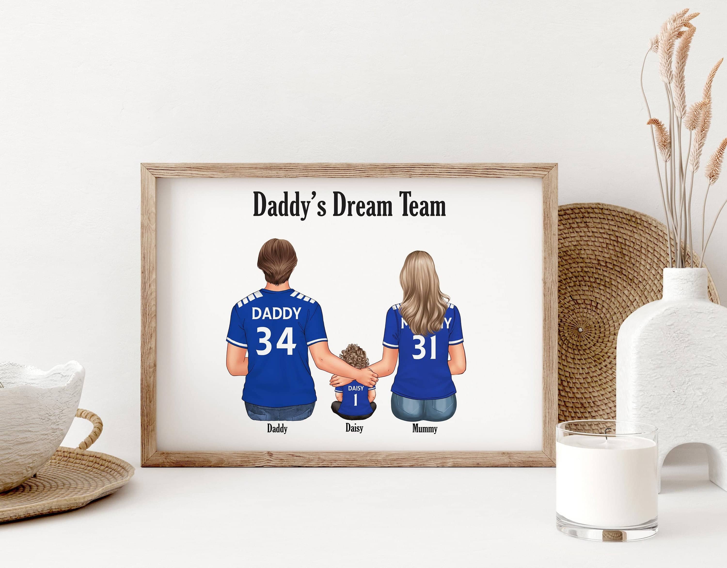 Fathers Day Football Shirt Print, Family Custom Family Football Print, First Fathers Day, Gift for Dad, Daddys Dream Team, Family Portrait