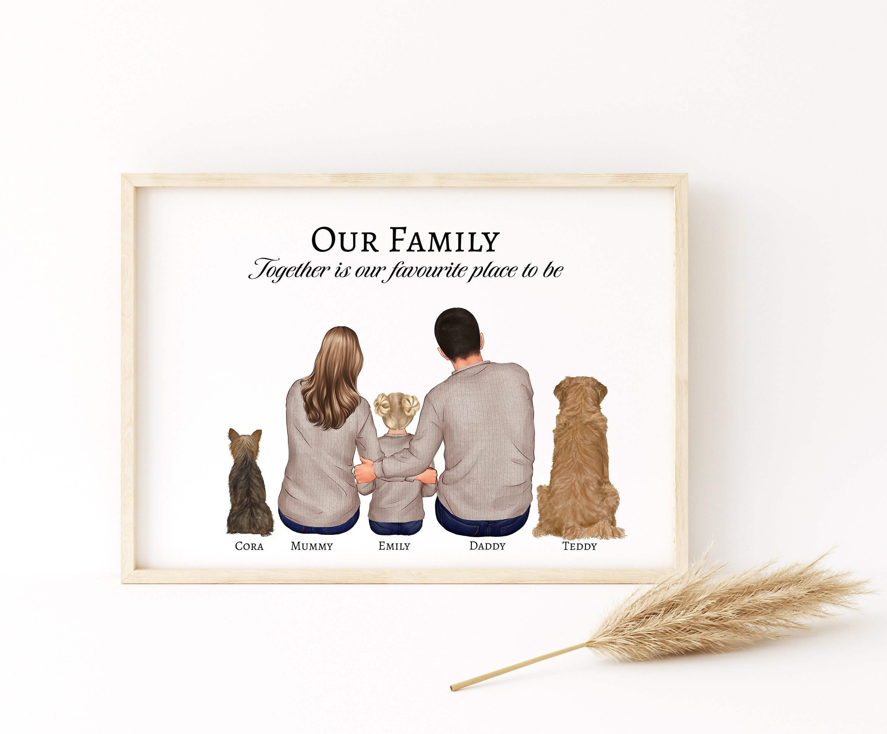 Custom Family Print with Children and Pets, Christmas Gift, Family Illustration Wall Art, Family Gifts, Mothers Day, Fathers Day, Birthday