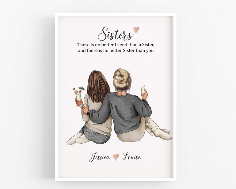 Personalised Gift for a Sister, Christmas Gifts, Sisters Art Print, Sisters Birthday, Big Sister, Custom Wall Art Portrait Print Present