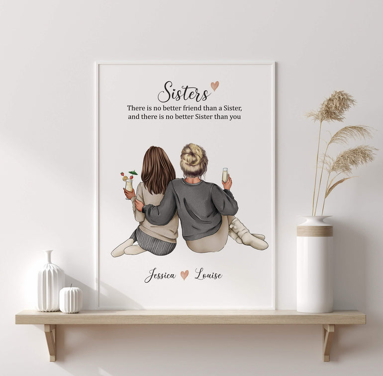 Personalised Gift for a Sister, Christmas Gifts, Sisters Art Print, Sisters Birthday, Big Sister, Custom Wall Art Portrait Print Present