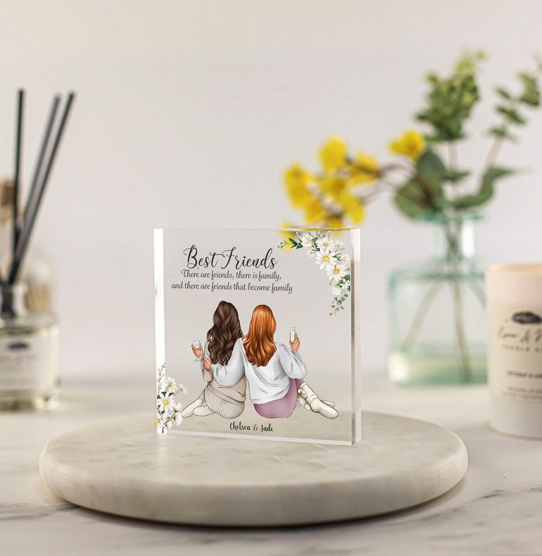 Best friend Personalised Print daisy floral. Custom portrait printed on acrylic block plaque. Ideal unique special sentimental gift for a best friend for Christmas birthdays or just because as a thank you gift