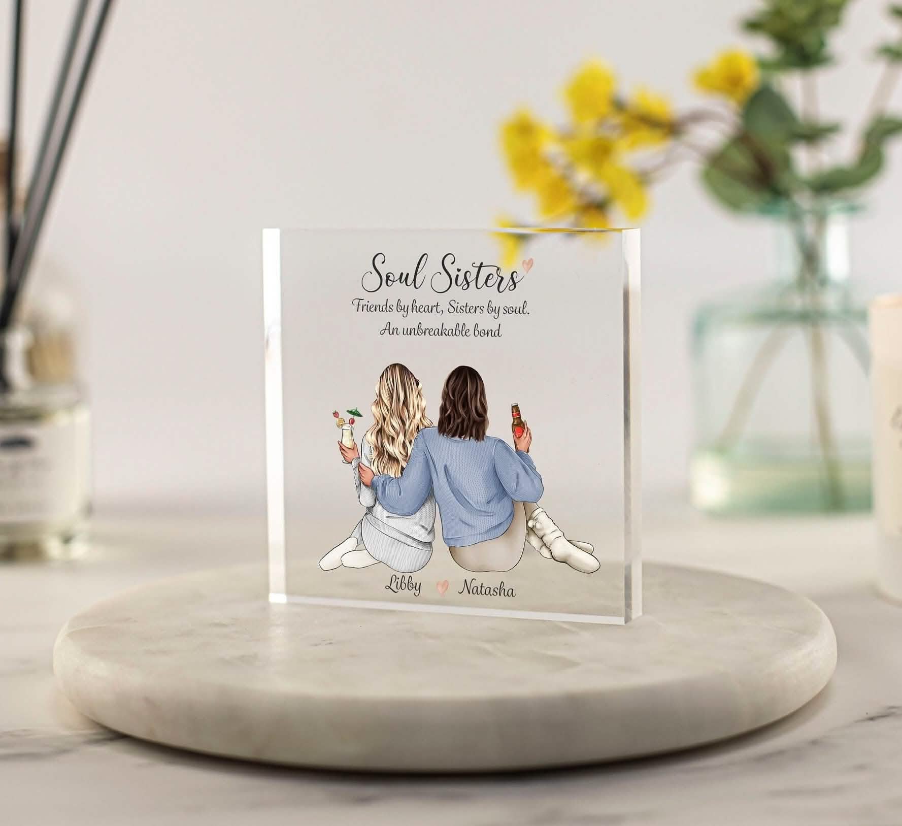 best friend print, soul sisters gift, friends by heart, sisters by soul, bestie gift for christmas, friend birthday gift personalised custom portrait acrylic plaque