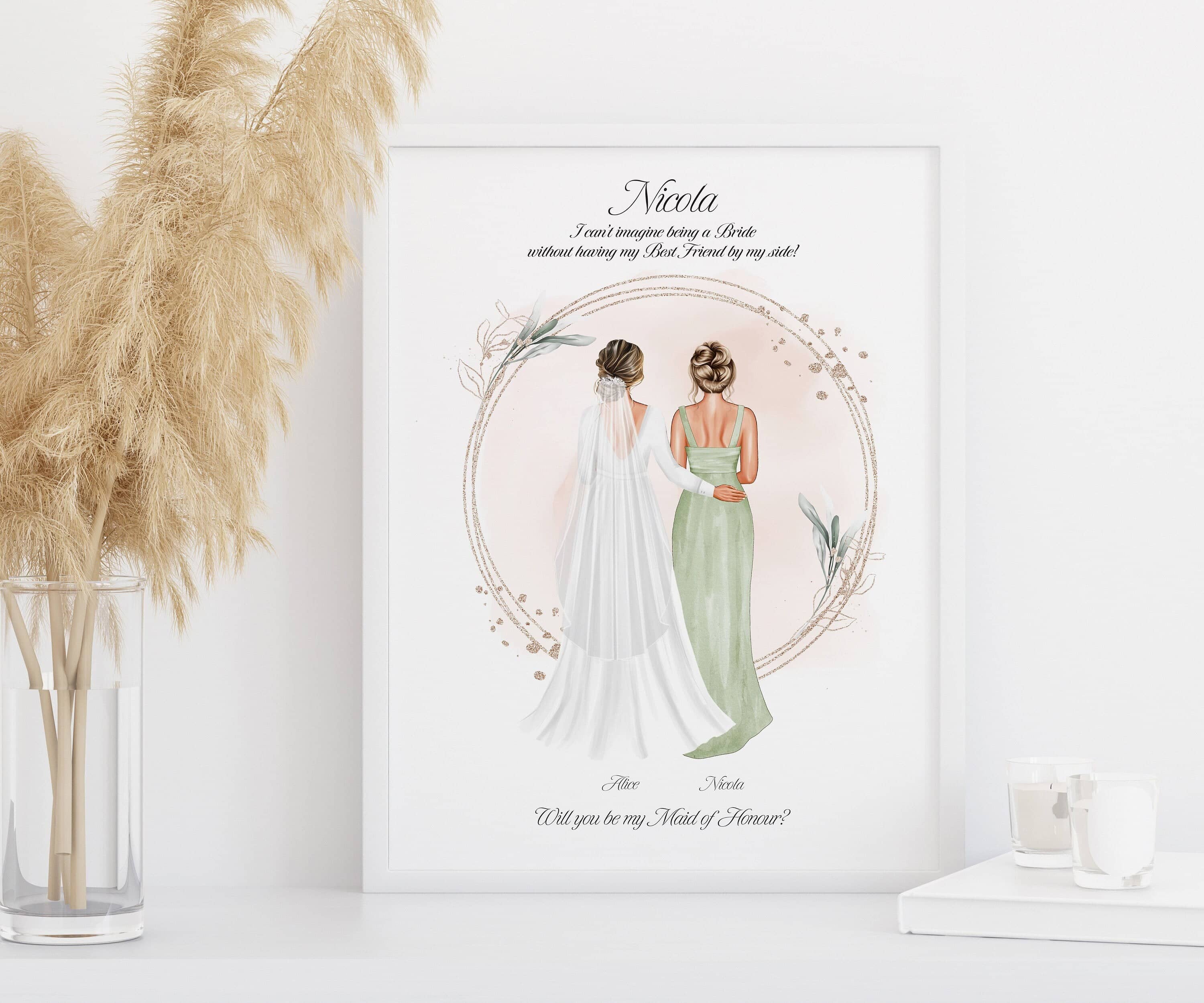 Personalised Maid of Honour Gift, Bridesmaid Proposal, Best Friend Gift, Thank you Wedding Party Gifts, Gift from Bride, Custom Portrait