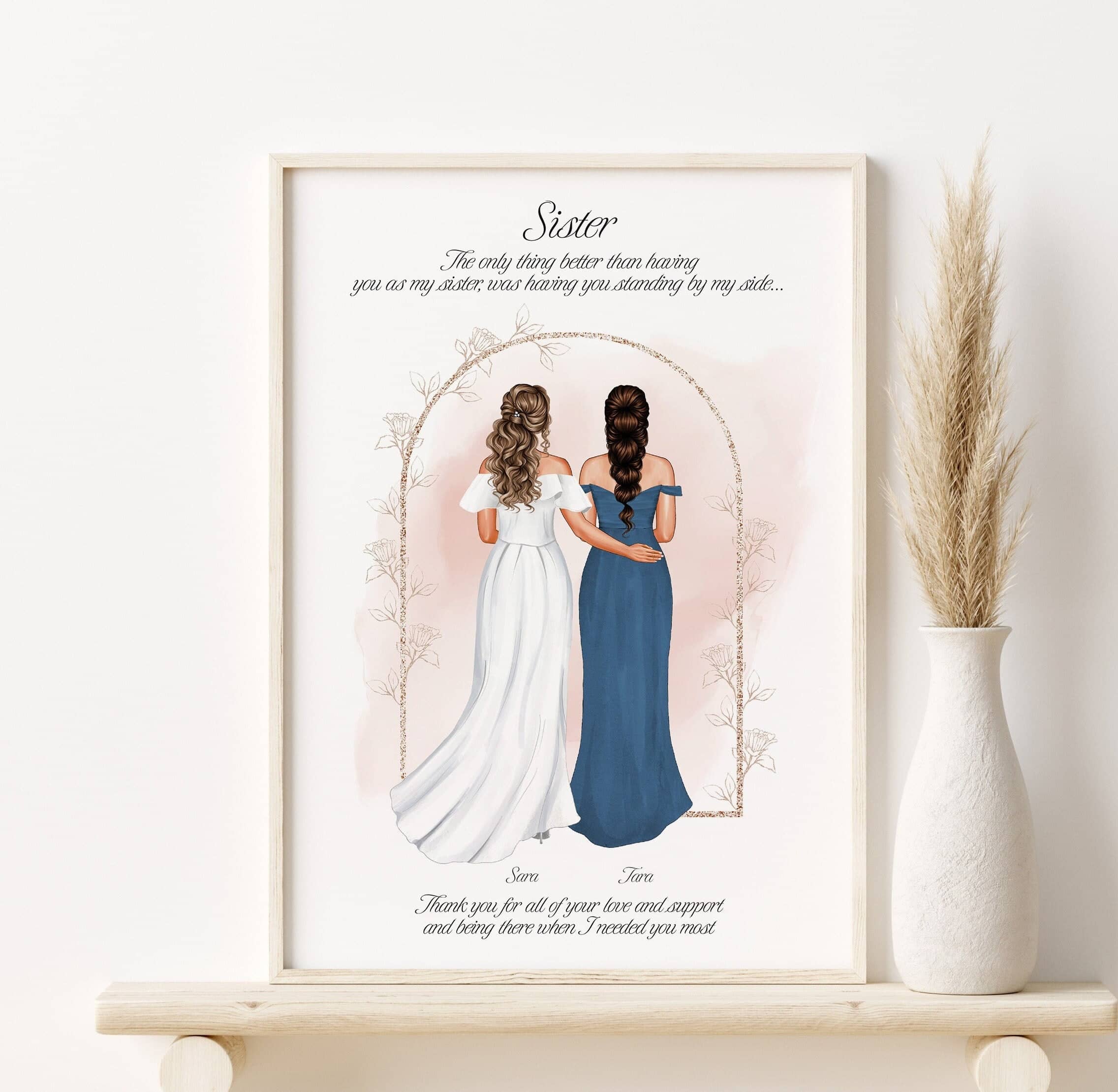 Sister of the Bride Gift, Personalised Thank you Bridesmaid, Gift from Bride, Bridesmaid Proposal, Maid of Honour, Custom Portrait Print,