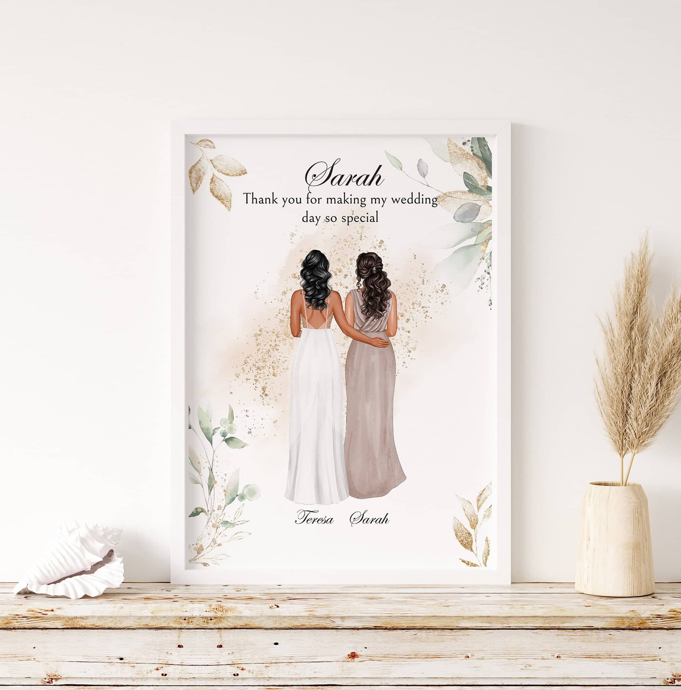 Bridesmaid Thank you Gifts, Personalised Gift from Bride,Bridesmaid Proposal Gifts, Wedding Gifts, Gift for Bride, Maid of Honour, Sister, Mum, Nan, Cousin, Best Man, Personalised Wedding, Bride and bridesmaid Art