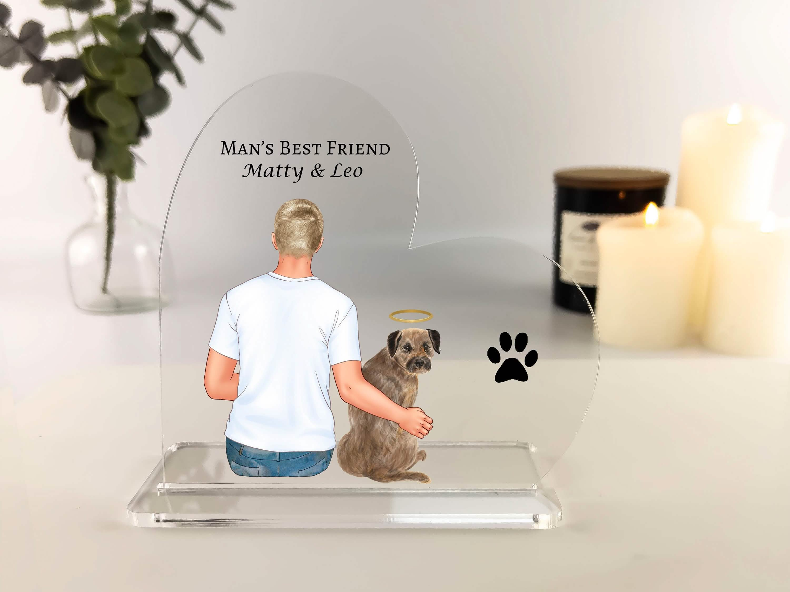 Owner and Pet Custom Print, Pet remembrance gift, Dog Memorial, Cat Memorial, Pet Loss Sympathy Present,For Him Keepsake Heart Acrylic Block