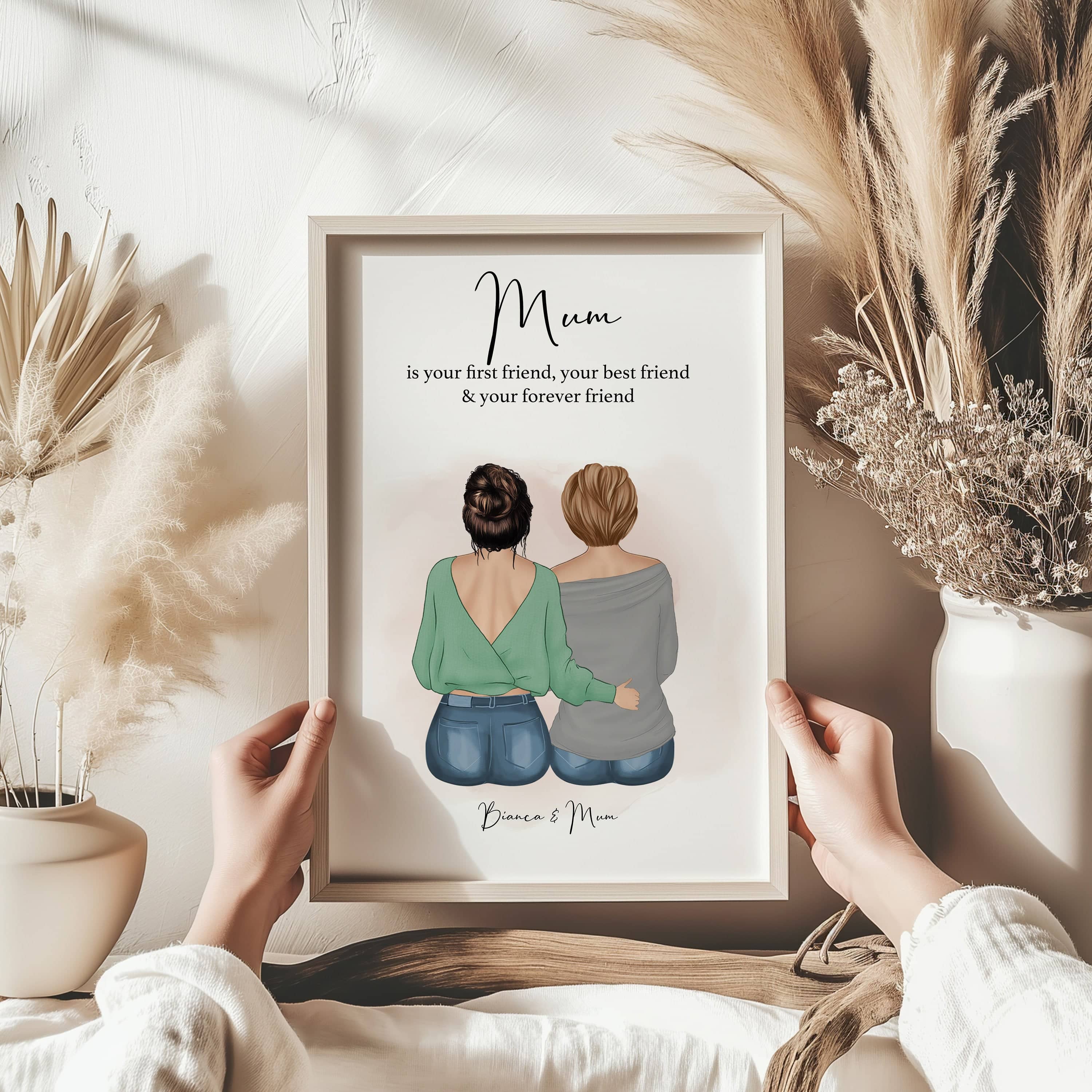 Personalised Mothers Day Gift for Mum, Mother and Daughter Custom Portrait Print, Unique Gift for Mom, Birthday Gift for Mum, Family Print