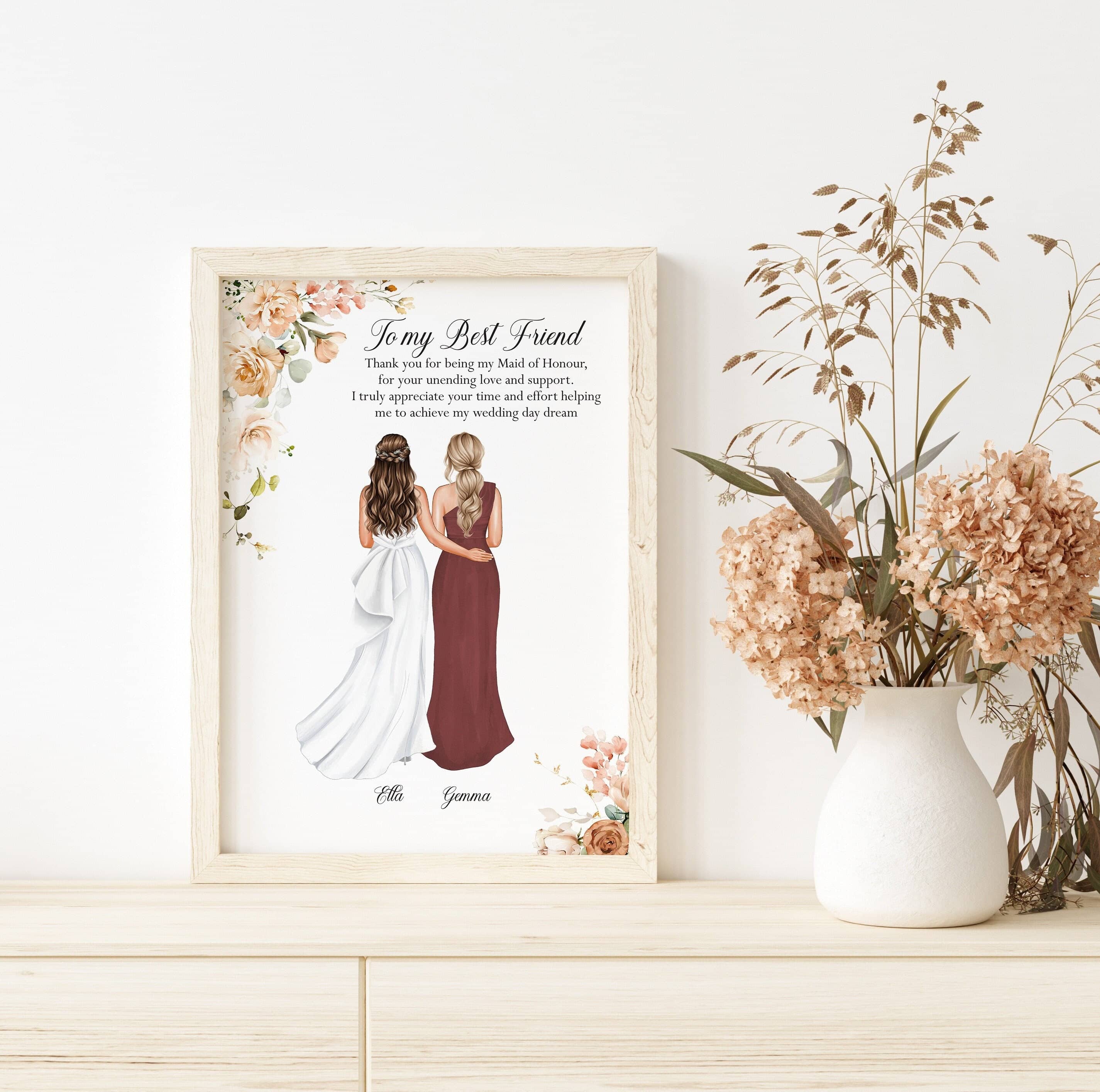 Personalised Maid of Honour Gift, Best Friend Gift, Thank you Wedding Party Gifts, Gift from Bride, Bridesmaid Gifts, Custom Portrait