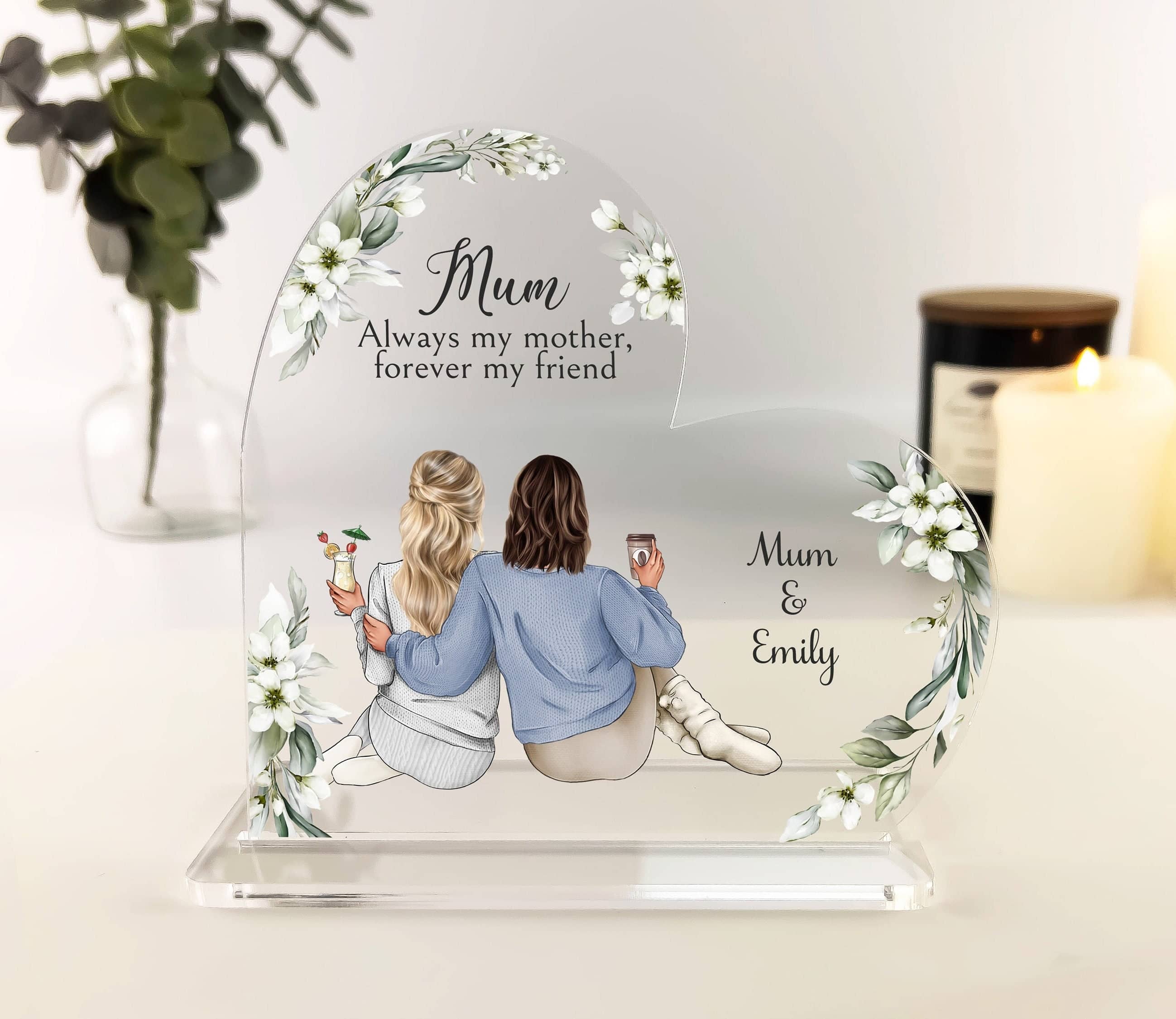 Personalised Mum Gifts for Mothers Day, Acrylic Plaque keepsake gift, letterbox gifts, Mother and daughter custom portrait, Flower lover,