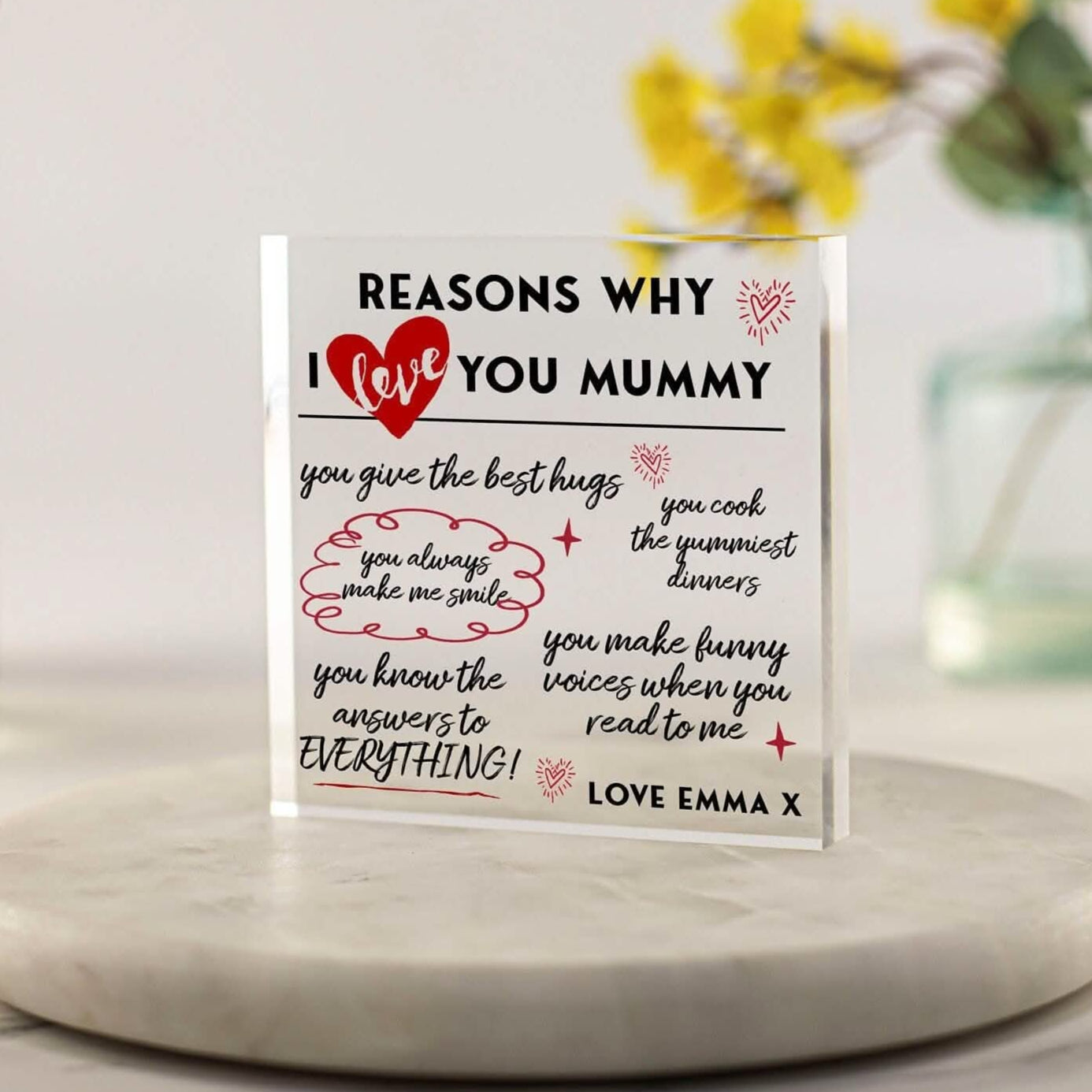 Reasons why I love you Mummu gift for Mothers day, Birthday,daughter gifts, from children son daughter custom print acrylic keepsake, sentimental