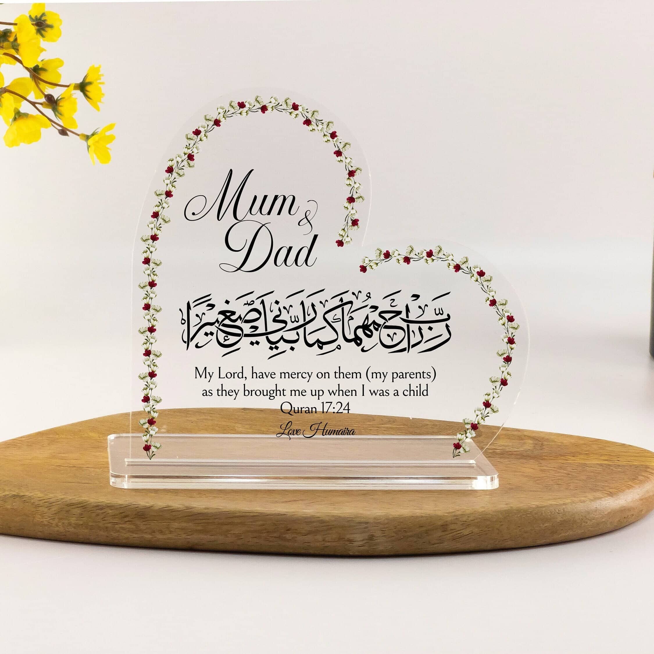 Muslim Gifts, Parents Dua, Mum and Dad Islam gift, Eid Gifts for dad, mum, heart acrylic plaque,Birthday gift for Mum, Eid Mubarak presents,