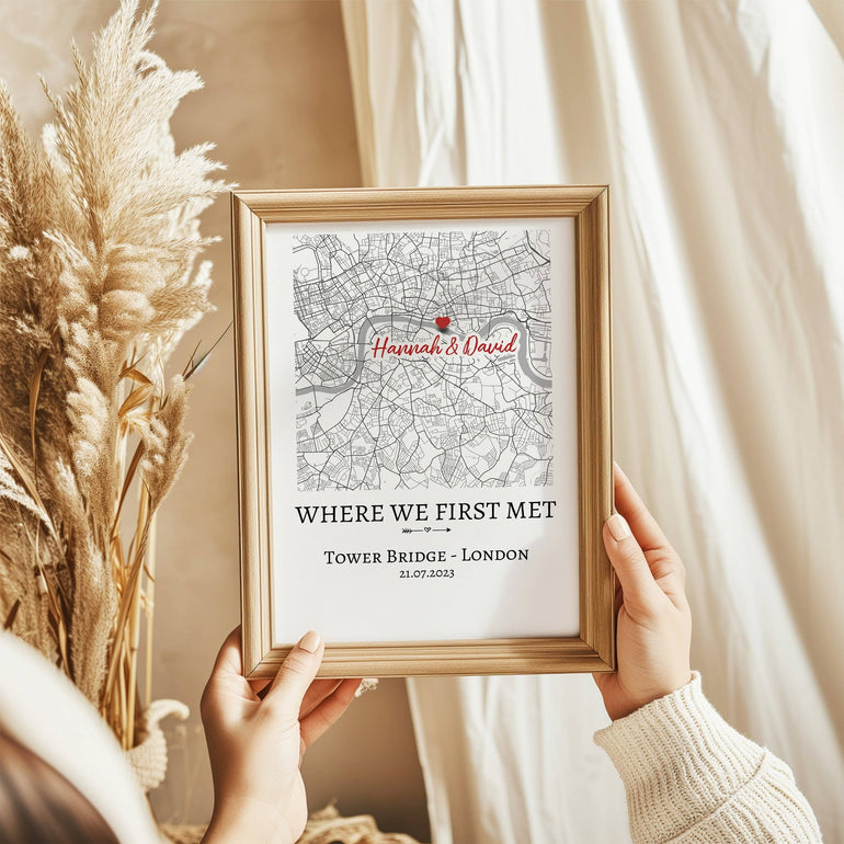 Personalised Anniversary Gift, Where We First Met Personalised Map Print, Gift for Husband Wife Boyfriend Girlfriend, Unique Wedding Gift