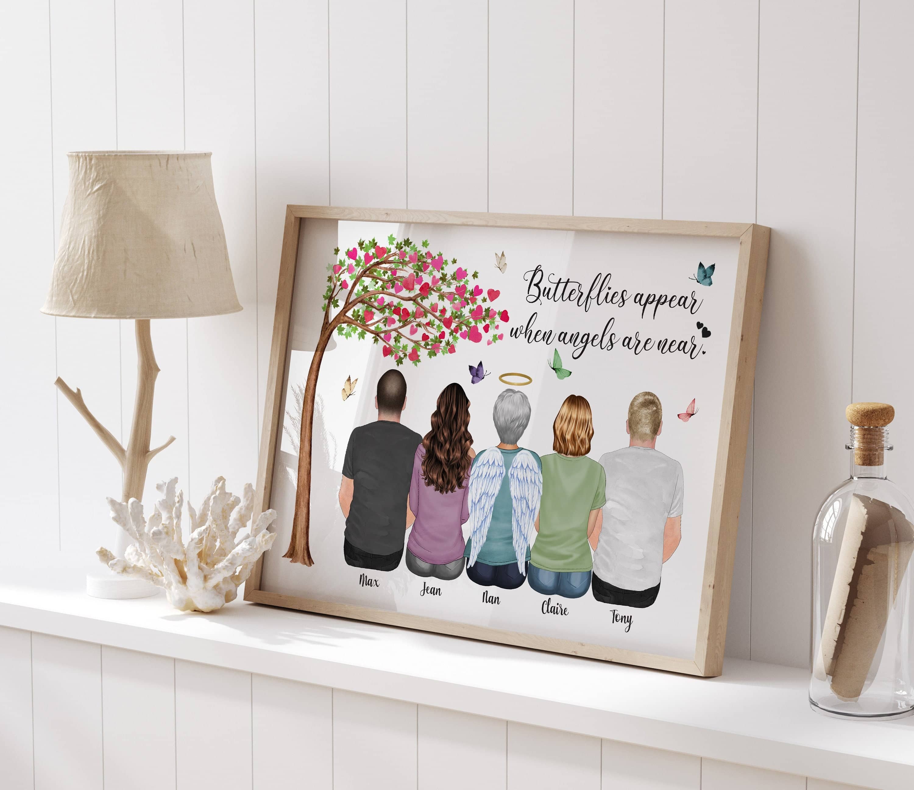 Custom Portrait Memorial Gift, Personalised Family Print, Mothers Day Gift, Grandparents, Grandma, Nan, Mum In Heaven Keepsake Remembrance