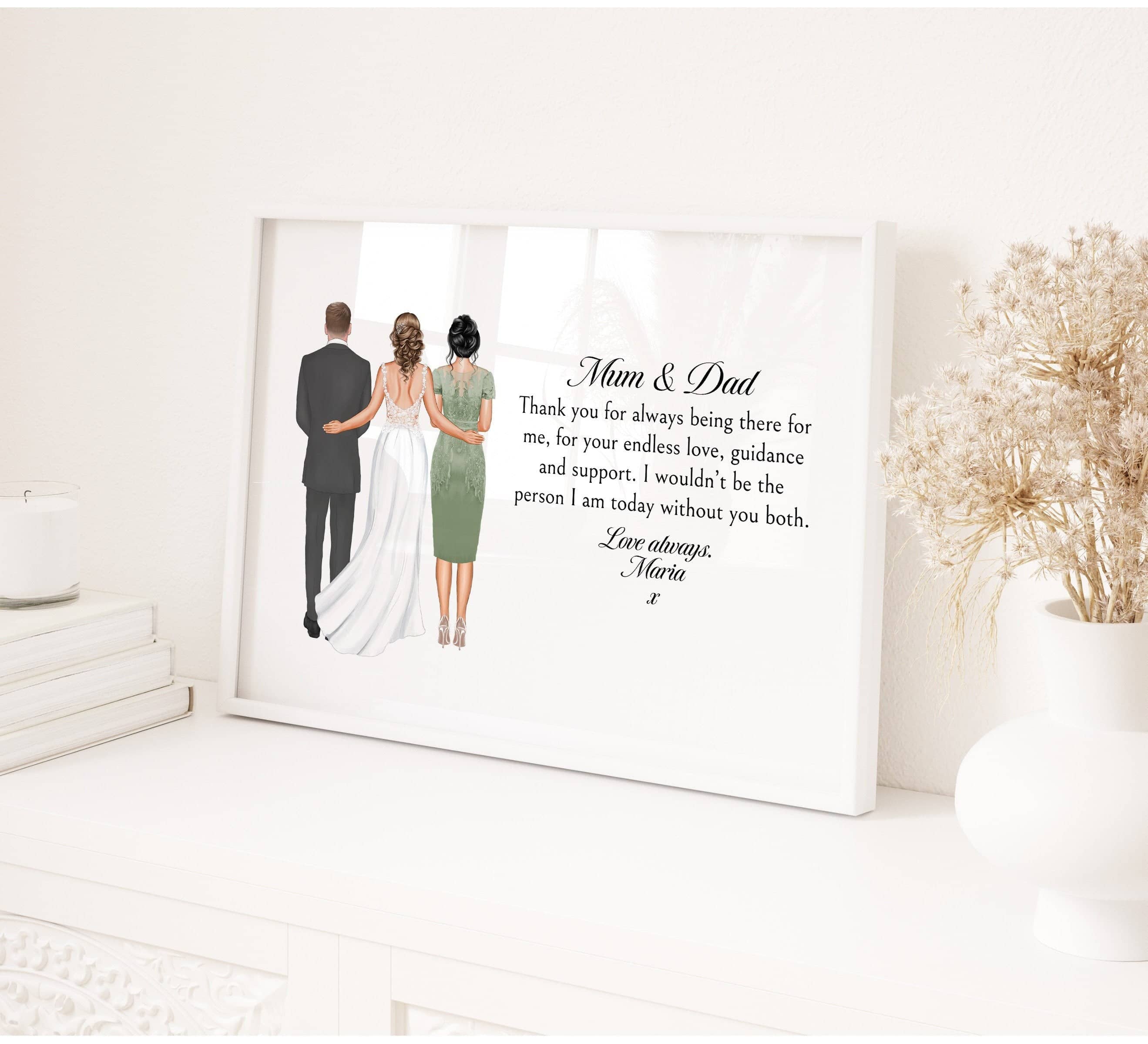 Parents of the Bride Thank you Gift, Gift for Mum and Dad, Personalised Gift from Bride, Wedding Day Gifts, Mother of Bride Portrait Print