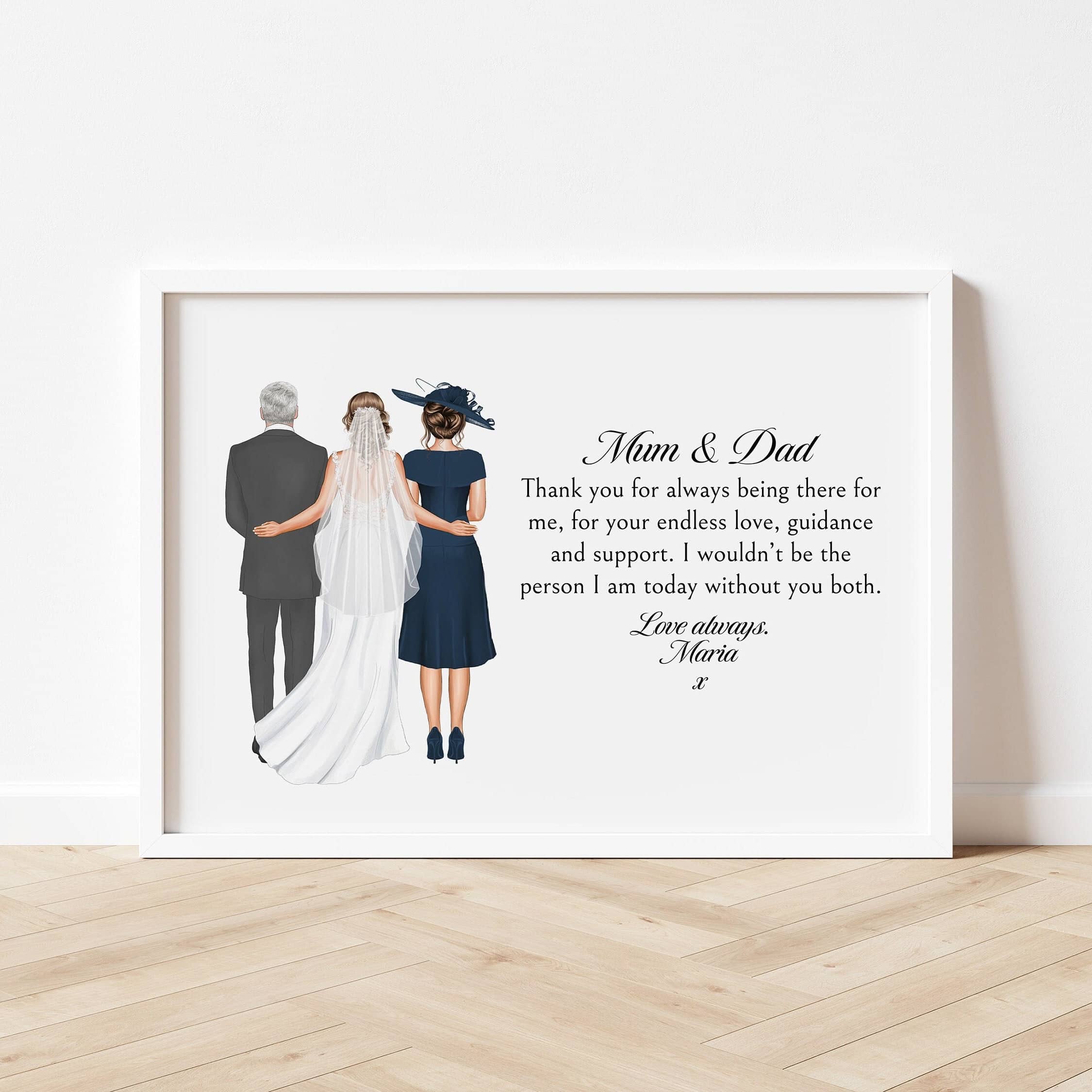 Parents of the Bride Thank you Gift, Gift for Mum and Dad, Personalised Gift from Bride, Wedding Day Gifts, Mother of Bride Portrait Print