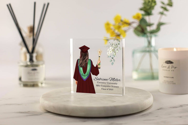 Personalised Floral Graduation Gift for Her, Graduation Plaque, Masters Degree, Law, PHD, Daughter Gift, Best Friend, Sister, Girlfriend