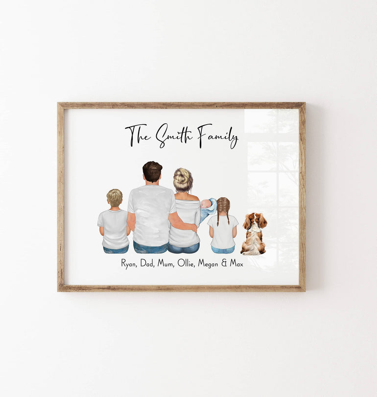 Custom Family Portrait with Children, Pets, Fathers Day Gift, New Baby Gift, Gift for Mum, Christmas Gift, Family Gifts, Personalised Gift