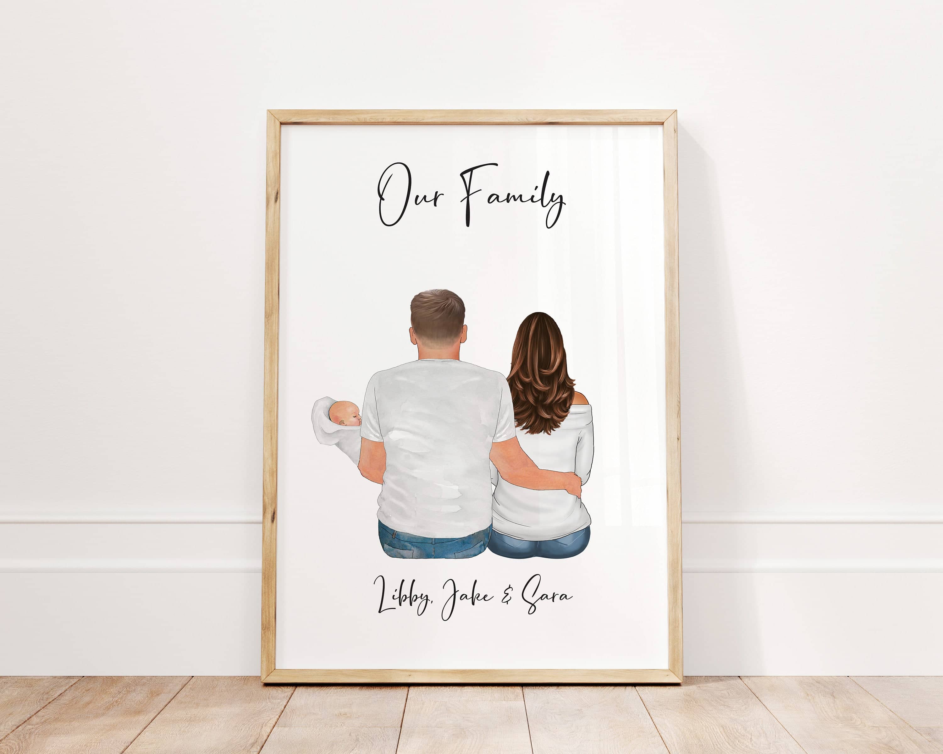 First Father's Day Gift Family Print, Custom Family Portrait New Baby, New Parents Gifts, Gift for Dad, Gift for Mum,Family Print Wall Art