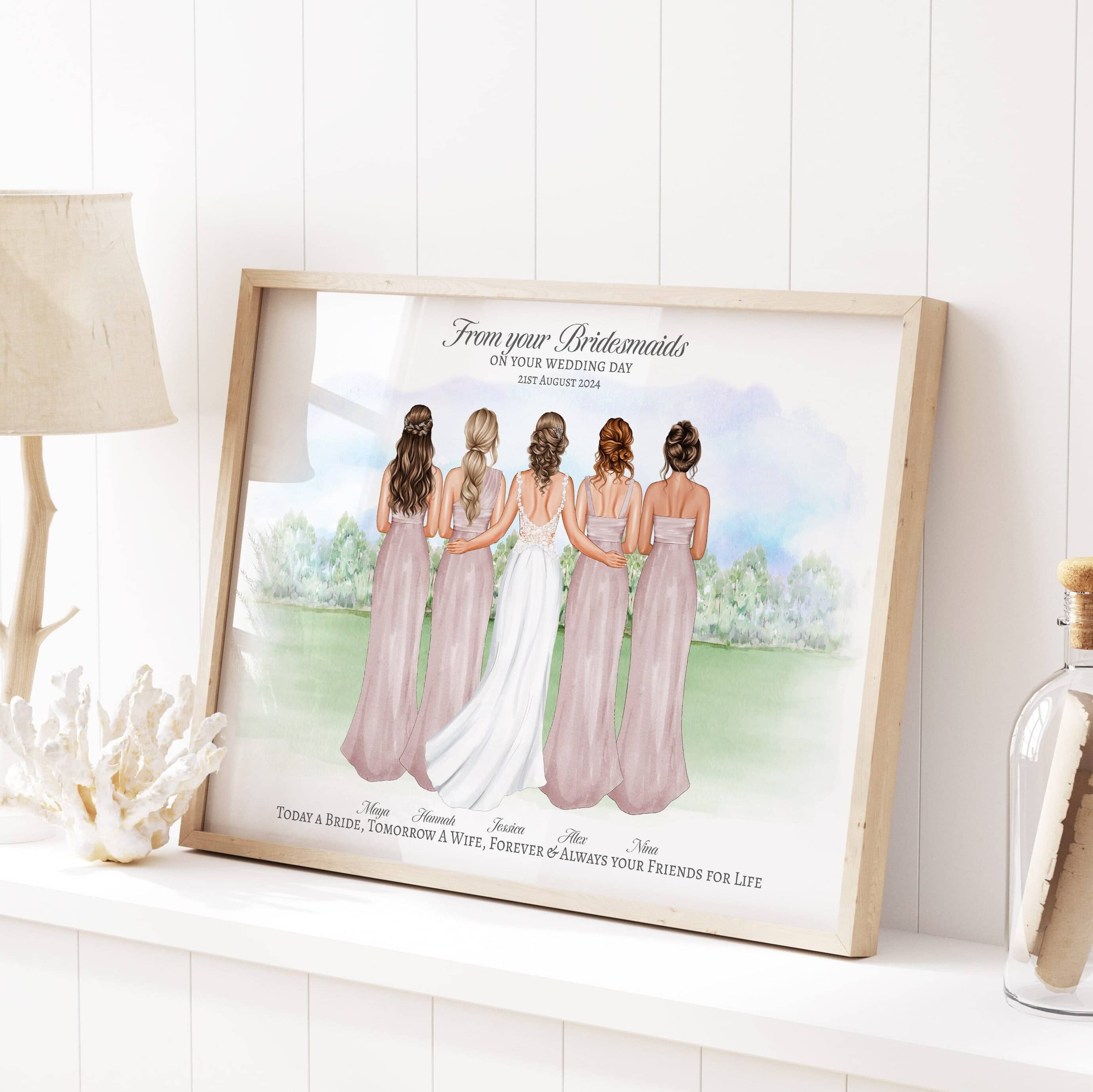 From your bridesmaids gift to bride,wedding gift for bride, personalised wedding print, maid of honour, maid of honor, best friend gift