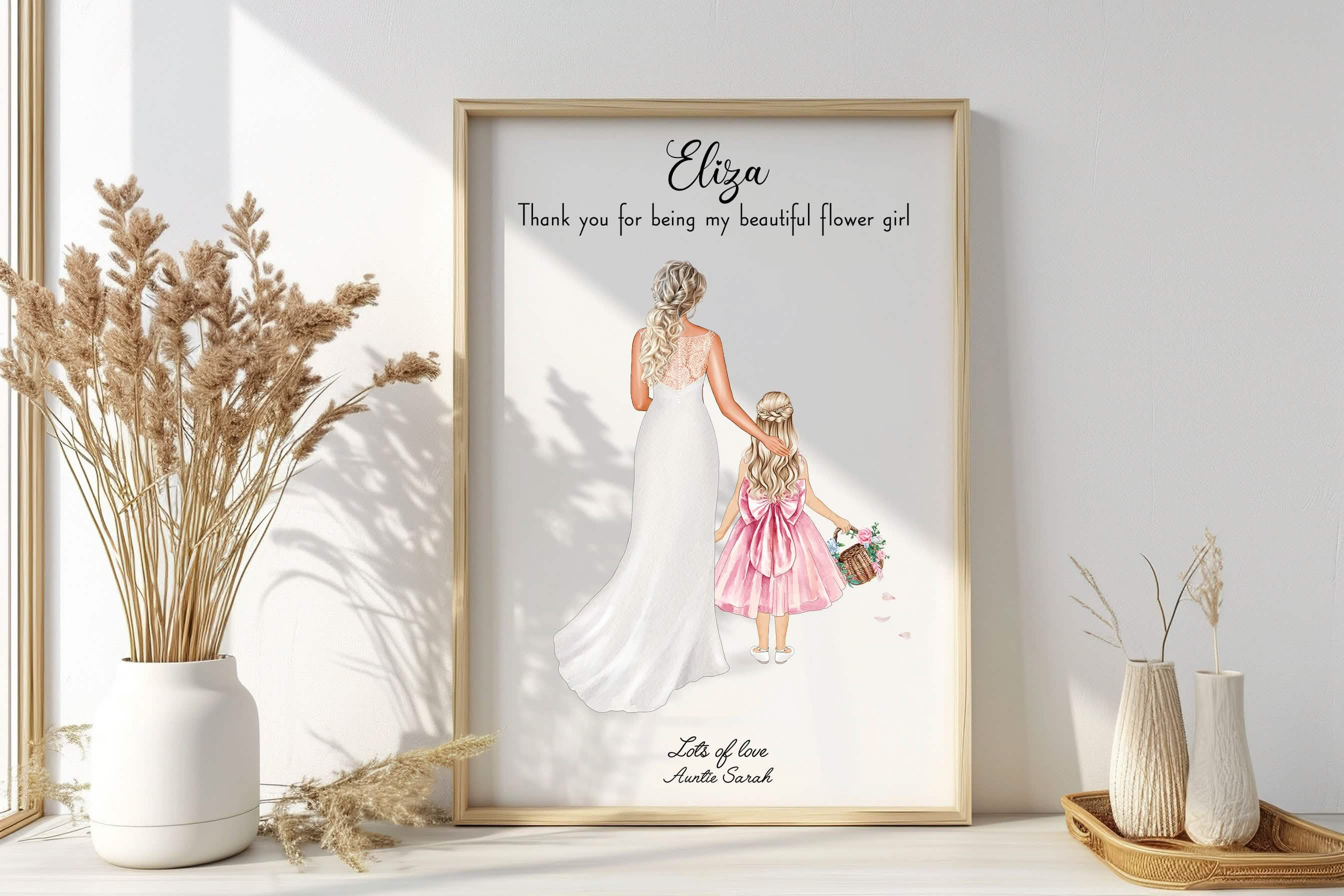 Personalised Flower girl Print, Thank you for being my Flower girl, Bridesmaid Gifts, Wedding Gifts, Thank you Gift, Custom Portrait Print