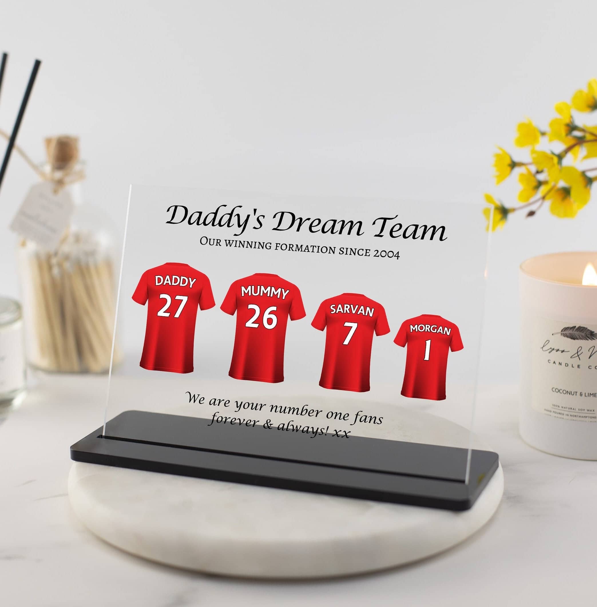 Football Shirts Acrylic Plaque Favourite team gifts for dad fathers day from children kids daughter son