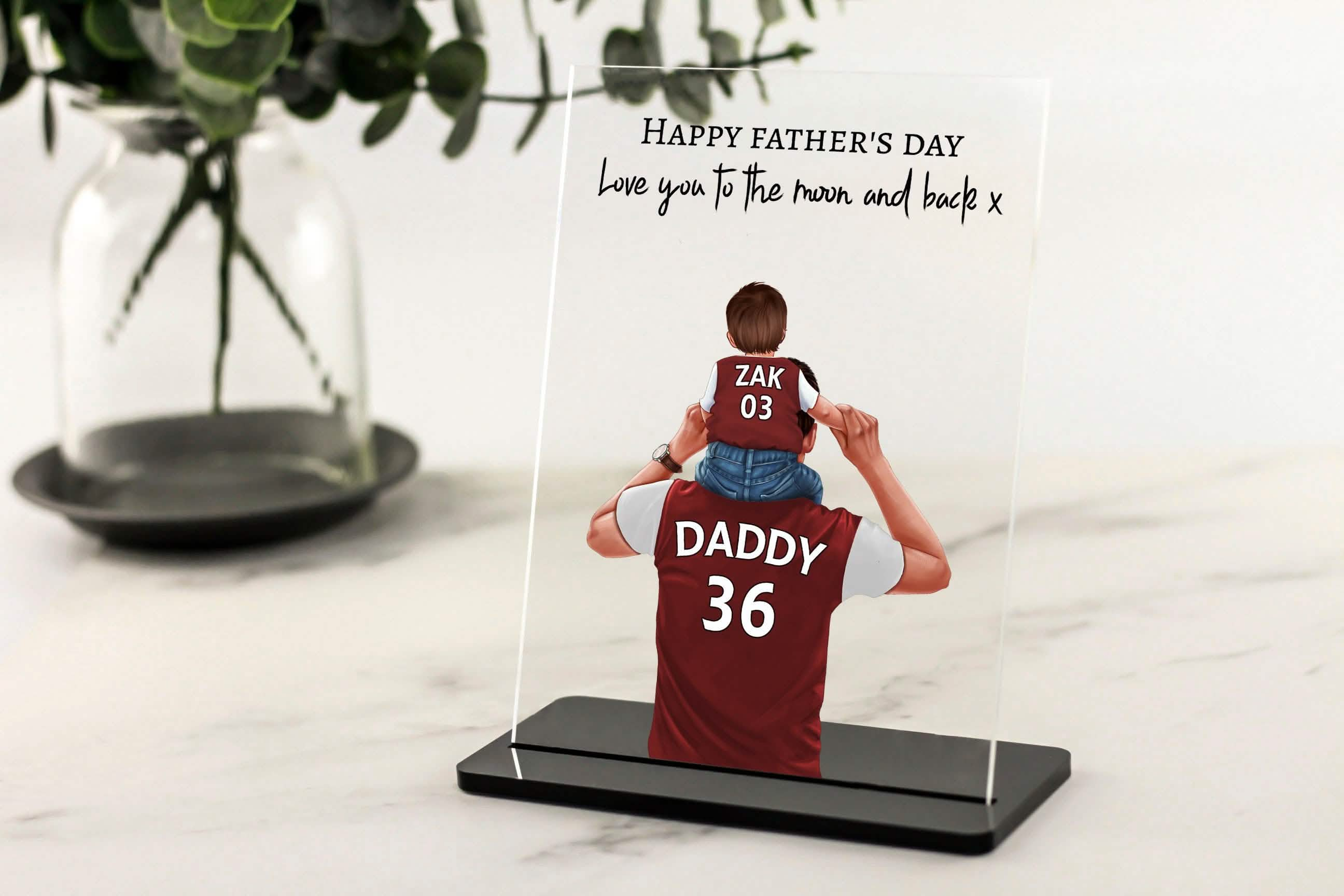 Custom Football Shirt Print, Happy Father's Day Personalised Gift for Daddy from Son, Daughter, Baby, Footie Gifts 1st Fathers Day Plaque