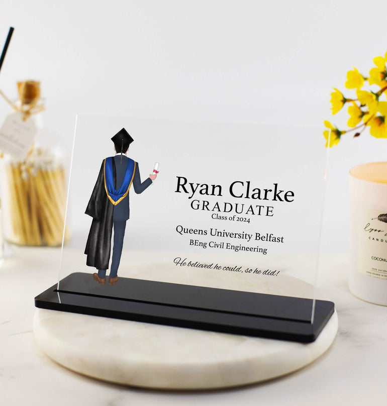 Male Graduation Acrylic Plaque, Personalised Graduation Card,Congratulations, Grad, High School, Masters Phd Custom Print, Any Year, Gifts for Him, Son, Grandson, Boyfriend brother