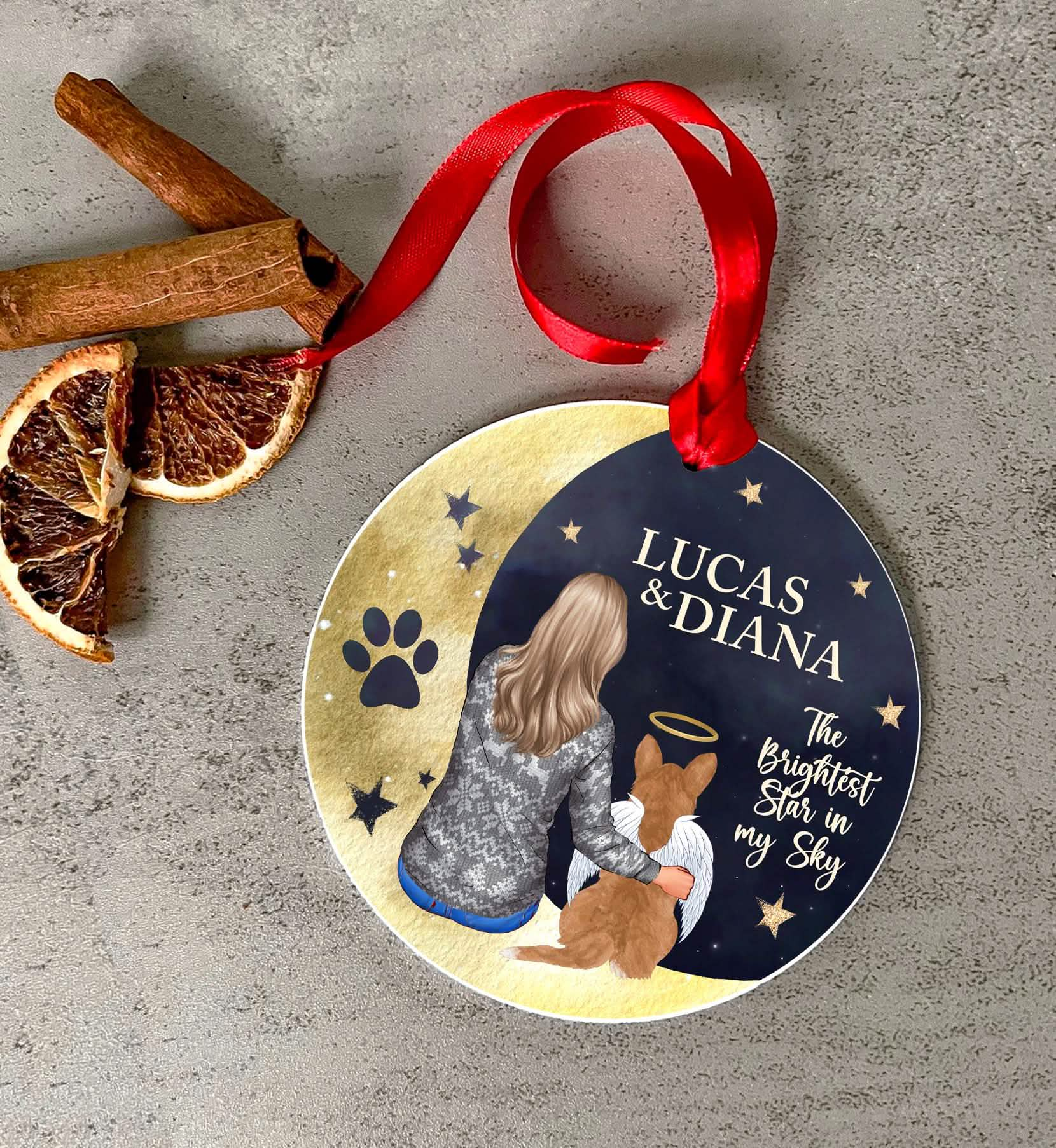 Dog Memorial Christmas Bauble Gift, Dog Mum Hanging Ornament, Pet Portrait Cat, Personalised Christmas Gift, Moon Decoration Acrylic Bauble