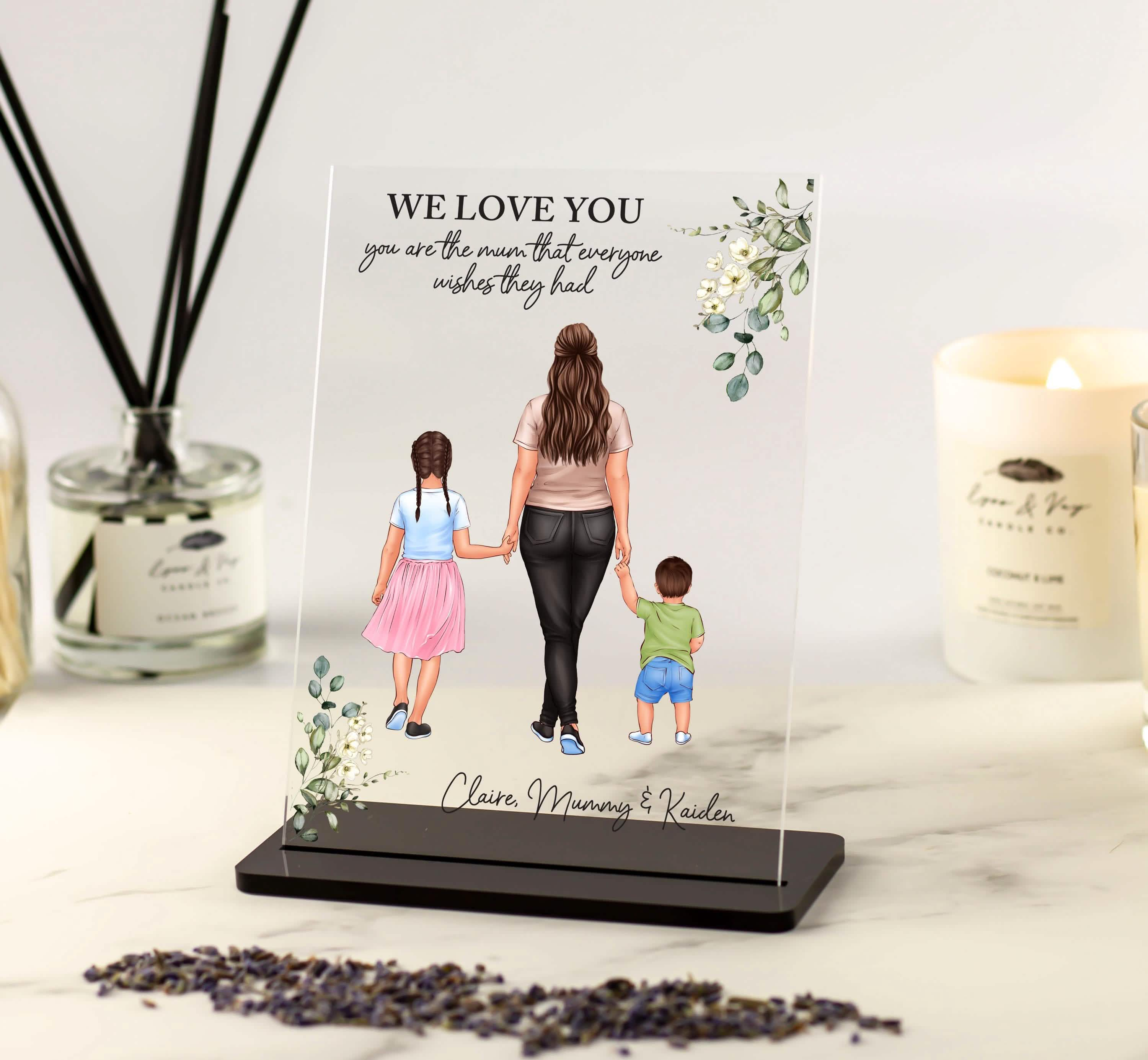 Mum and kids, curvy mum portrait print, nan and grandkids gifts, personalised portrait on acrylic plaque keepsake gifts