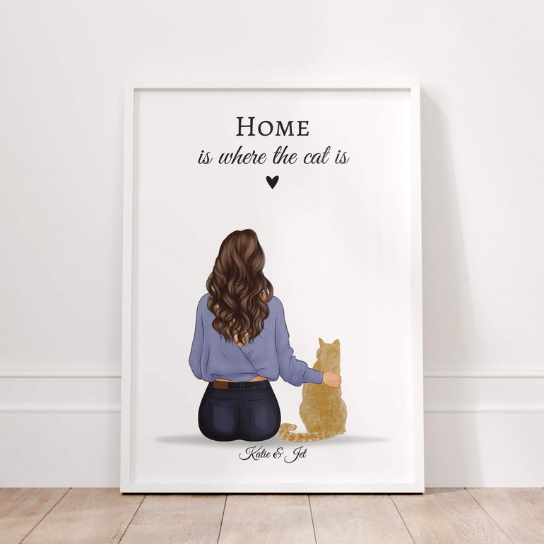 Home is where the cat is personalised print, girl and cat themed gifts, cat lover, Cats, christmas gifts, secret santa gifts, coworker presents