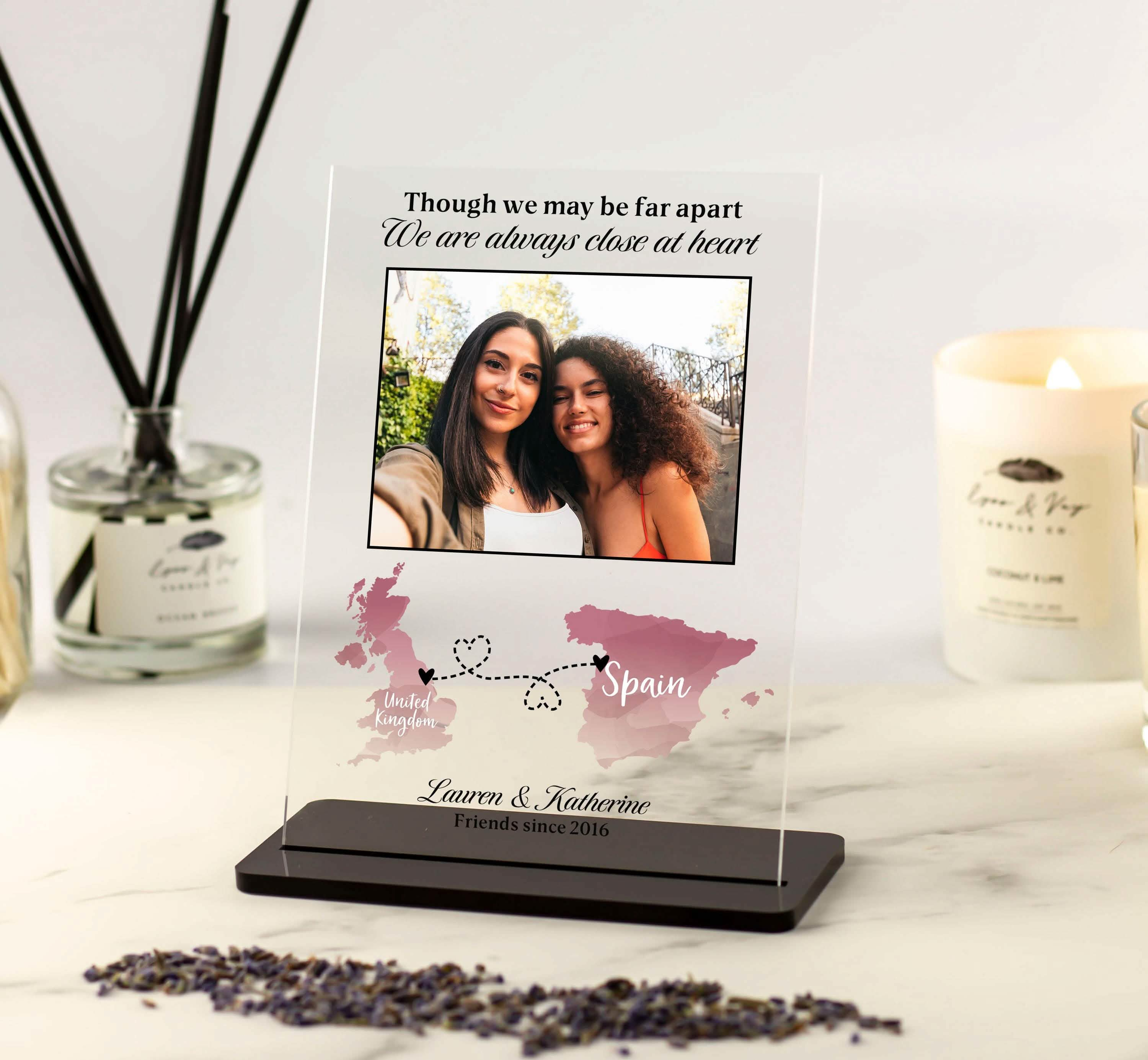 Friendship gifts for long distance friend personalised gifts for her, Mum gifts, Daughter gift, living abroad, different countries meaningful photo keepsake acrylic plaque