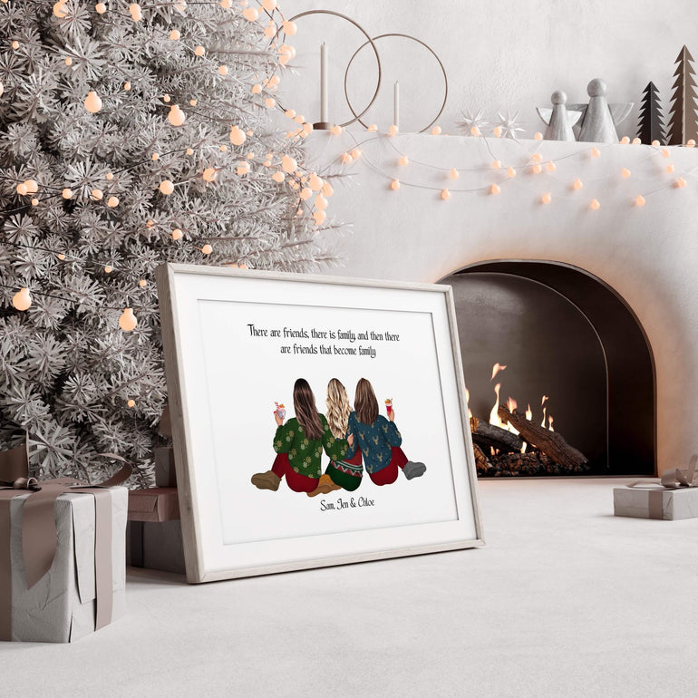 Group Friends Christmas Jumpers Print, Work Team Christmas Print Poster, Office christmas decor, Hairdressers Gifts, Nail technician gifts, secret santa presents personalised custom wall art, university roommates, dorm, flatmates, christmas ornament