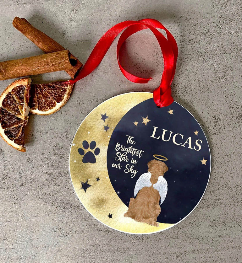 Personalised Christmas Bauble Dog Memorial, Hanging Christmas Ornament, Pet Portrait Cat, Personalised Christmas Gift, Moon Acrylic Bauble