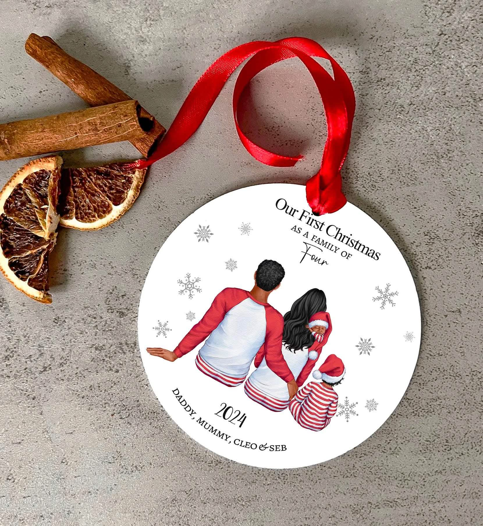 First Christmas as Family of Four Bauble, Personalised Ornament, Babies 1st Xmas, Gift for Family Hanging Acrylic Bauble