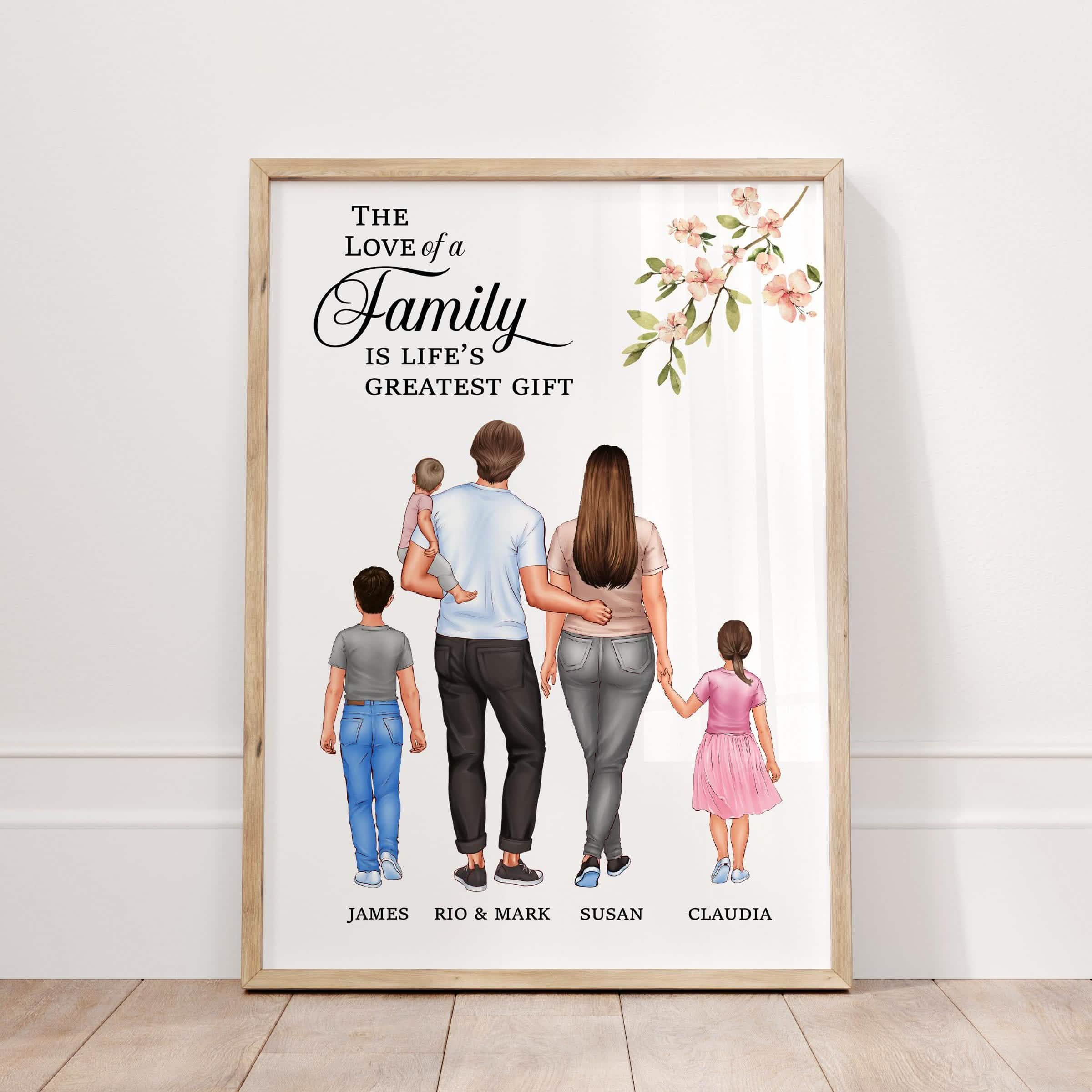 Our Family Wall Art Personalised Print, Gift for Family&#39;s, Blended Family, Gift from kids, Mother&#39;s Day portrait print, mother and children, father and kids Custom Portrait home decor