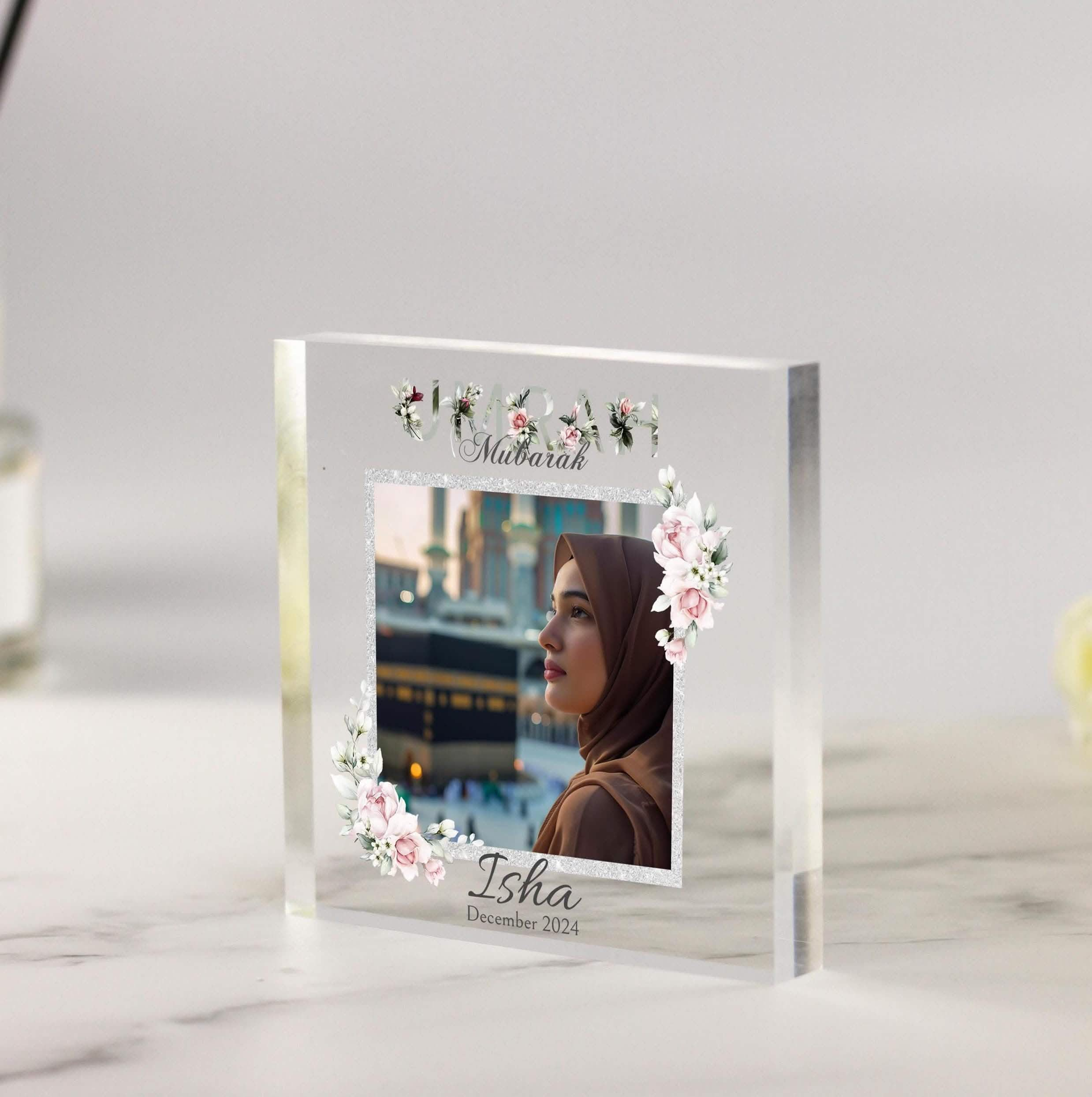 Umrah Gifts for her, bestfriend, sister floral flower acrylic plaque photo keepsake, cheap gifts, hamper present, hajj decorations, islamic, hijabi girl, custom frame